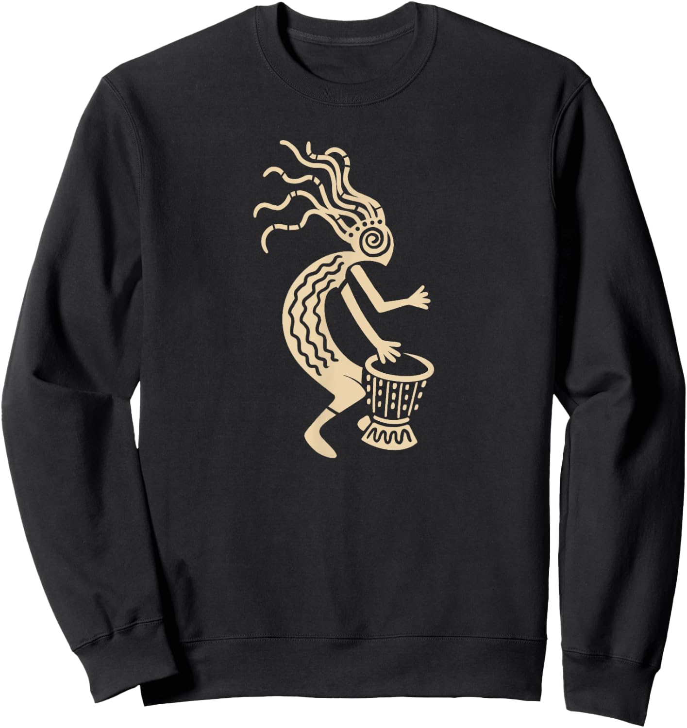 Kokopelli with Drum God Symbol of Joy and Fertility Sweatshirt - Sweatshirt | Black