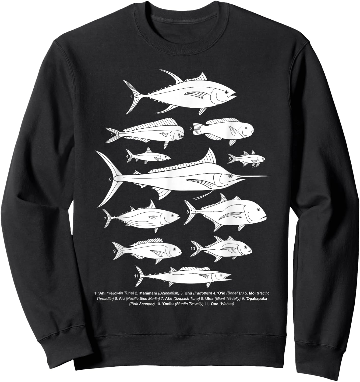 Hawaiian Fish (Ahi, Mahimahi, Ulua, Aku, Uhu, etc.) Fishing Sweatshirt - Sweatshirt | Black