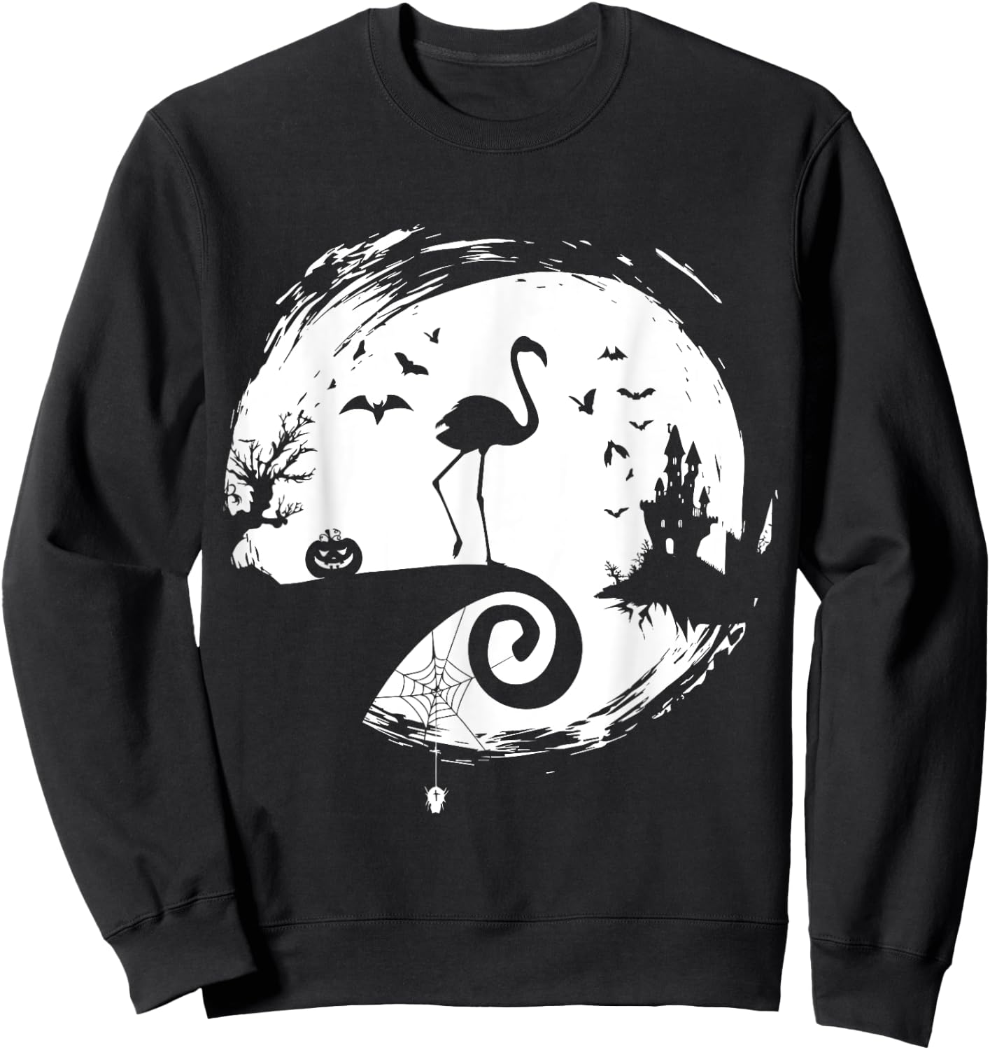 Flamingo Halloween Costume Moon Silhouette Sweatshirt - Sweatshirt | Black
