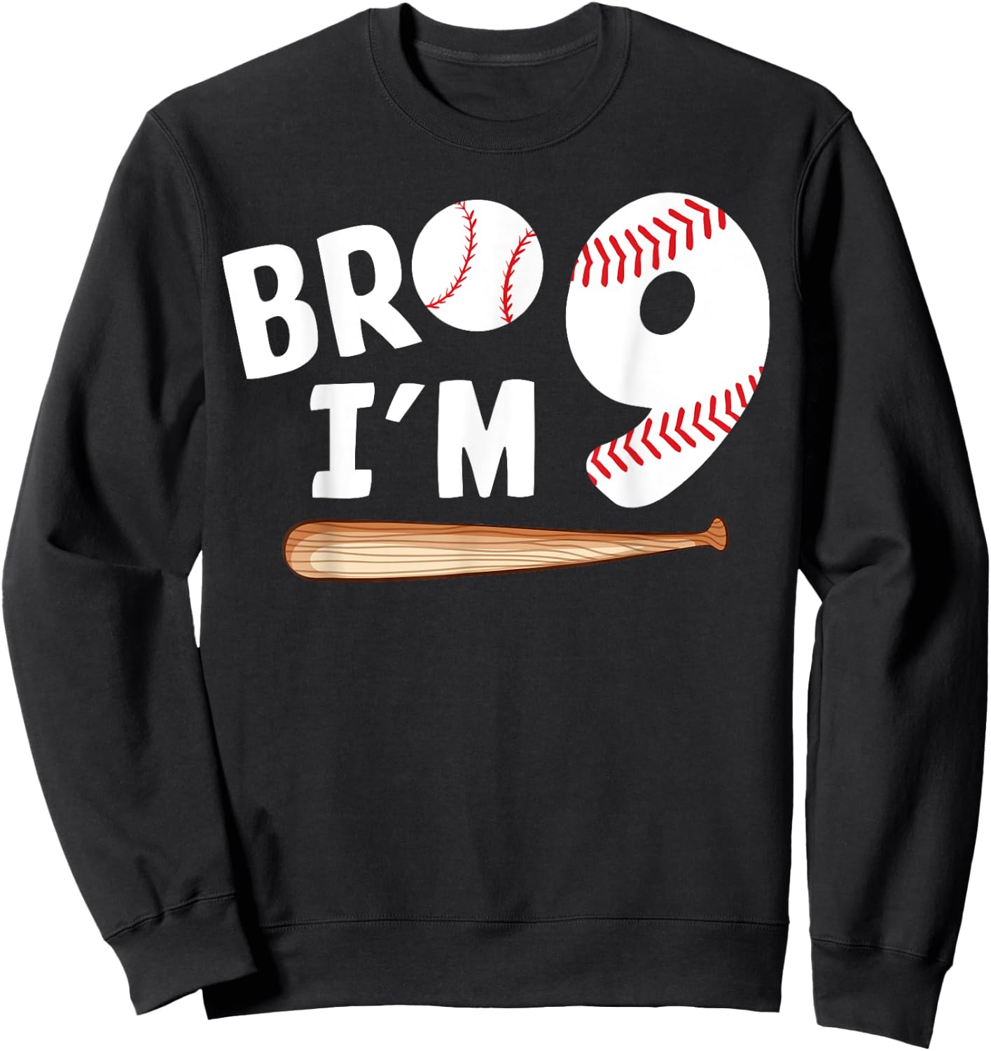 9th Birthday Shirt Boy Bro I'm 9 Year Old Baseball Theme Sweatshirt - Sweatshirt | Black