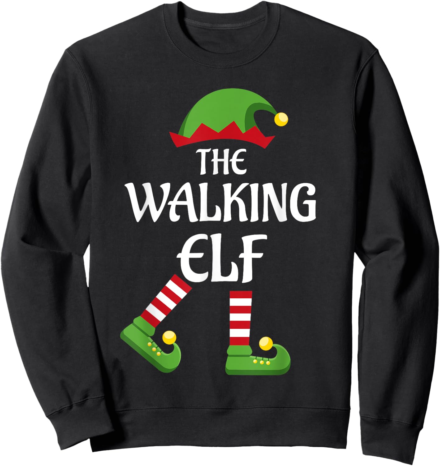 Walking Elf Family Matching Group Christmas Sweatshirt - Sweatshirt | Black
