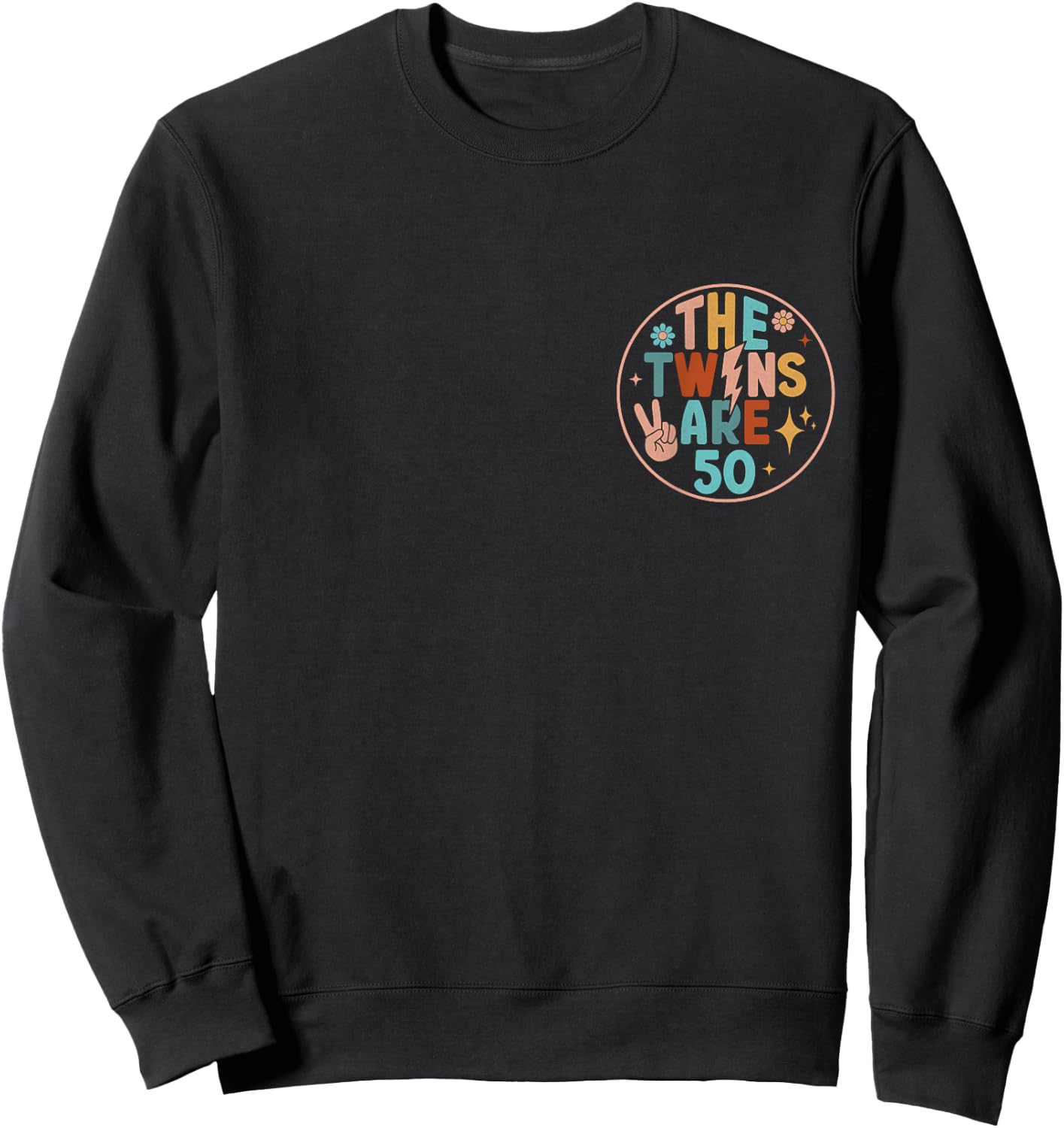 (2 SIDED) Twins 50th Birthday Party Groovy 50 Year Old Twin Sweatshirt - Sweatshirt | Black