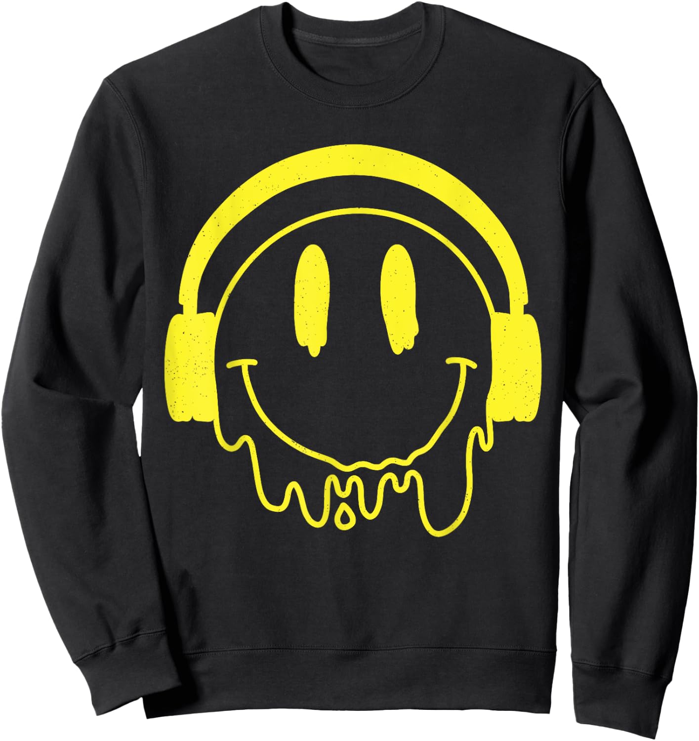 Melting Yellow Smile Funny Smiling Melted Dripping Face Cute Sweatshirt - Sweatshirt | Black