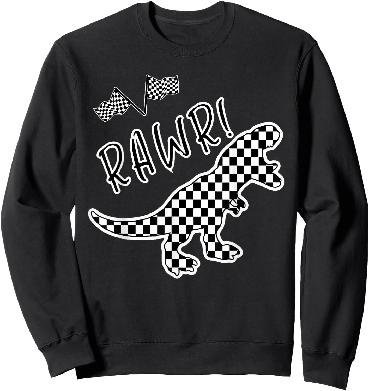 Checkered T-rex Dinosaur Race Car Gamer Boys Girls Toddler Sweatshirt - Sweatshirt | Black