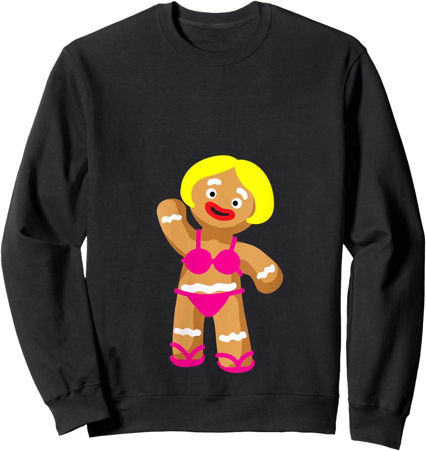 Gingerbread Woman in Bikini | Christmas in July Party V-Neck Sweatshirt - Sweatshirt | Black