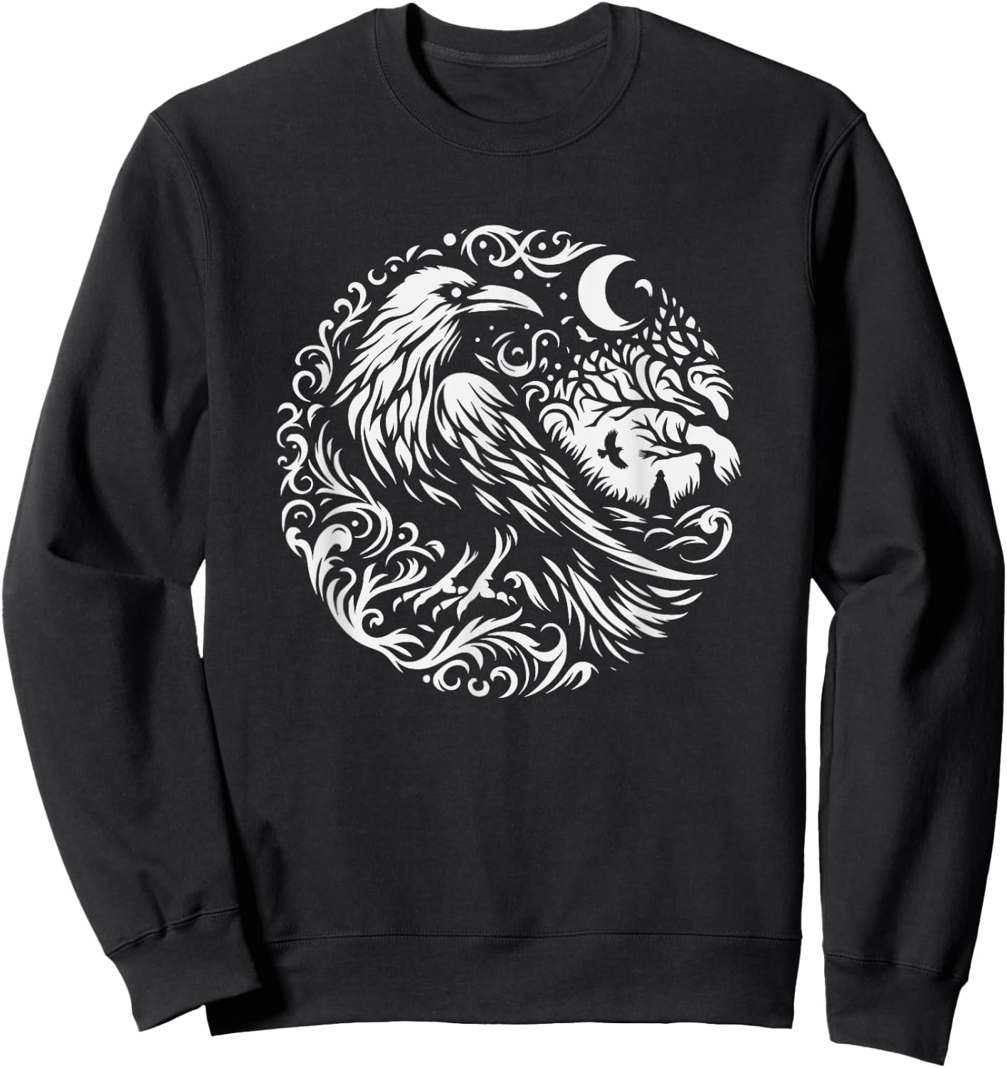 Raven Graphic Art Crow Design And Men Sweatshirt - Sweatshirt | Black