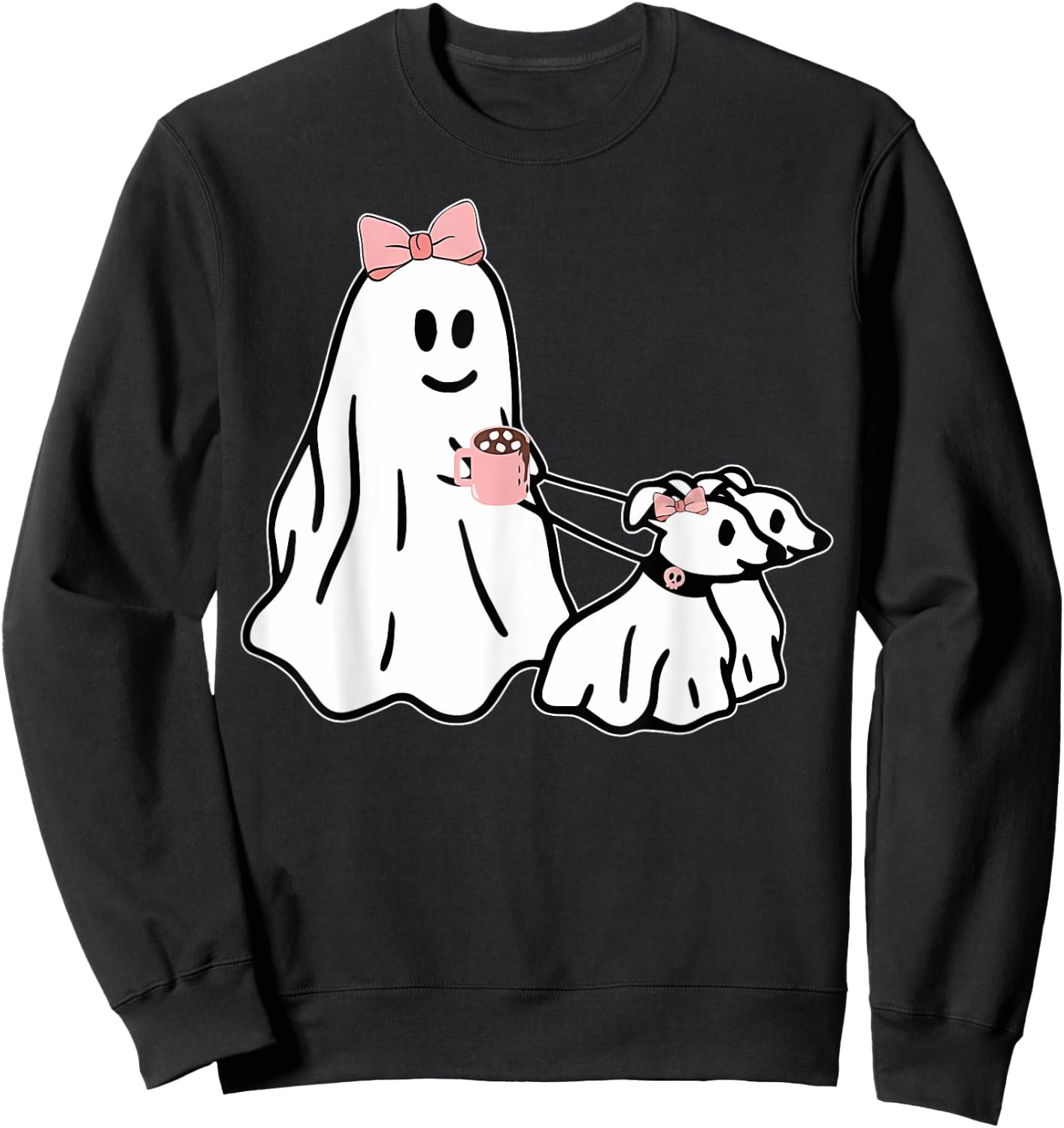 Funny Ghost Walking Dog Spooky Season Halloween Coquette Sweatshirt - Sweatshirt | Black