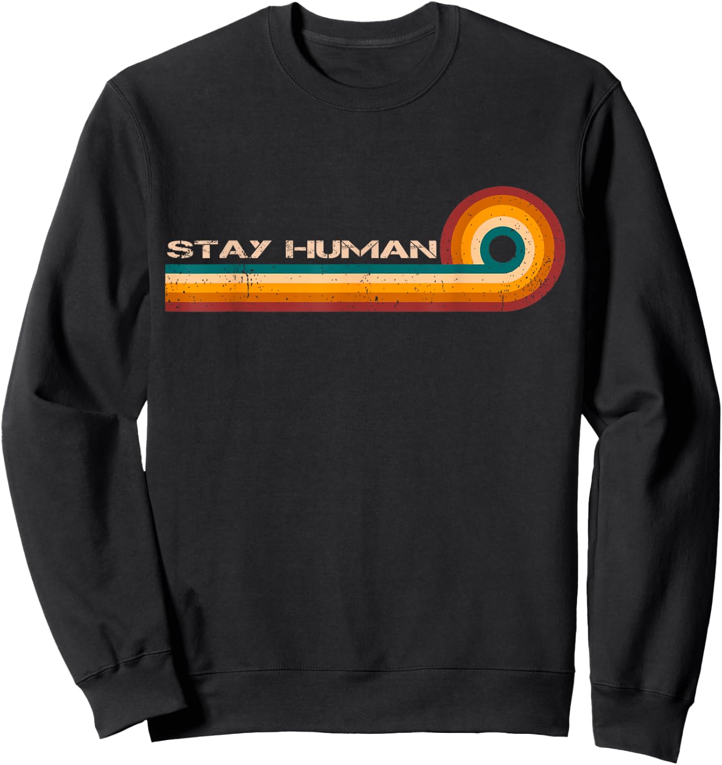 Stay Human Retro Stripes Vintage Sweatshirt - Sweatshirt | Black