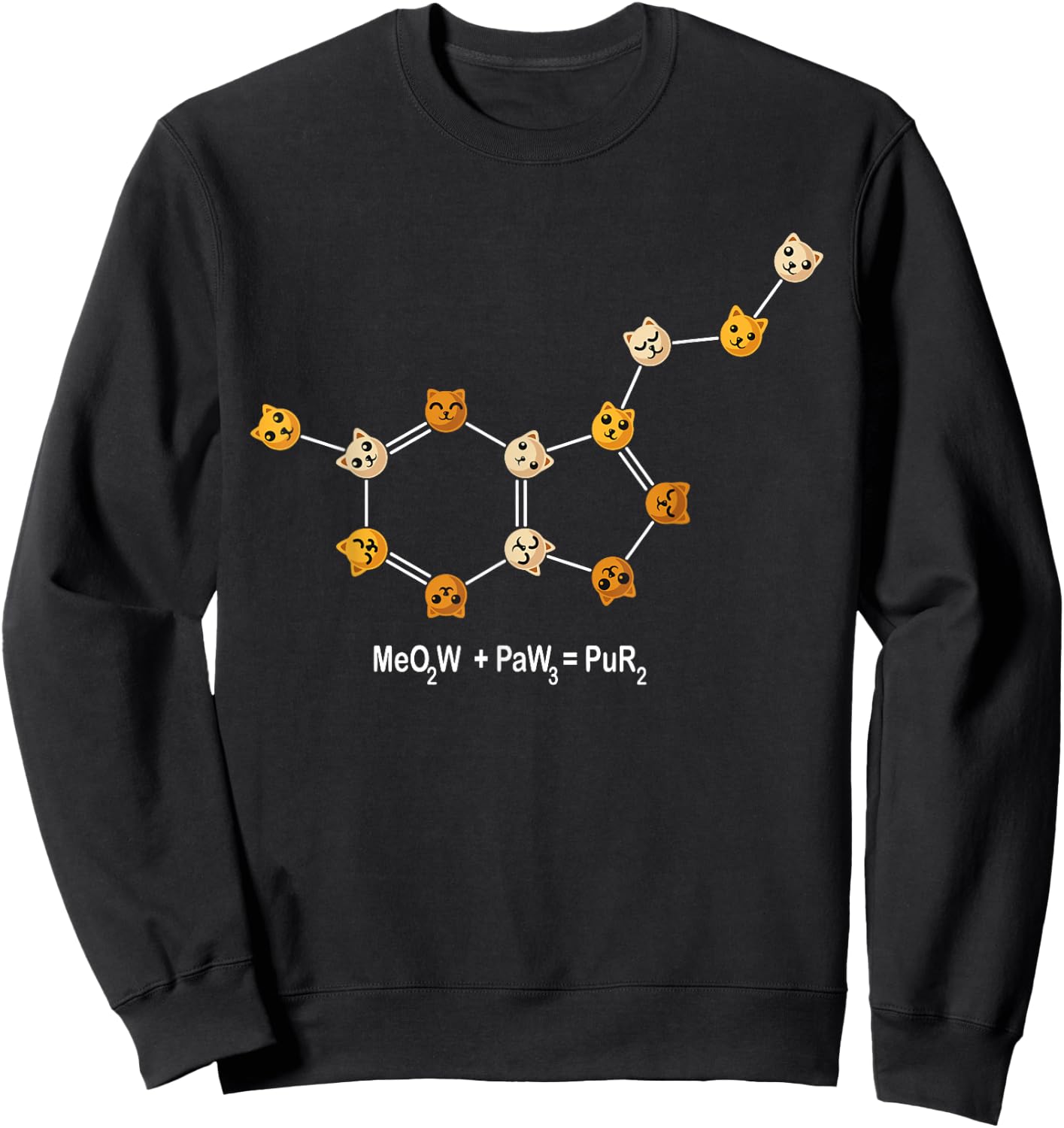 Funny Cat Chemistry Pun Molecule Science Cat Lover Women Kids Sweatshirt - Sweatshirt | Black