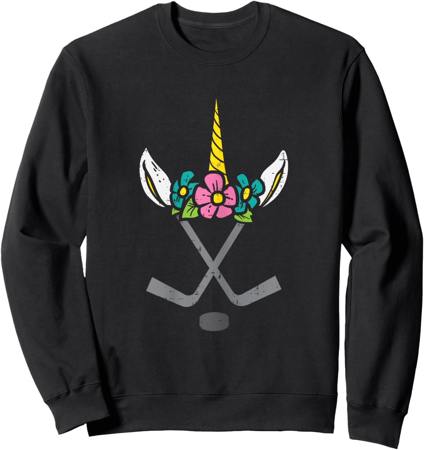 Unicorn Head Ice Hockey Cute Sports Player Girls Kids Women Sweatshirt - Sweatshirt | Black