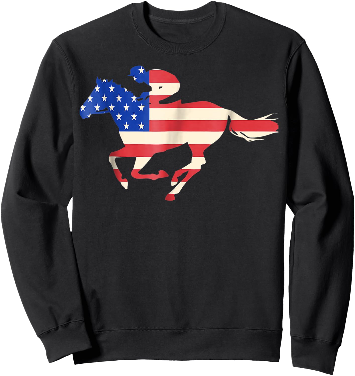 Horse Racing American Flag Equestrian Jockey Women Girls Kids Men Sweatshirt - Sweatshirt | Black