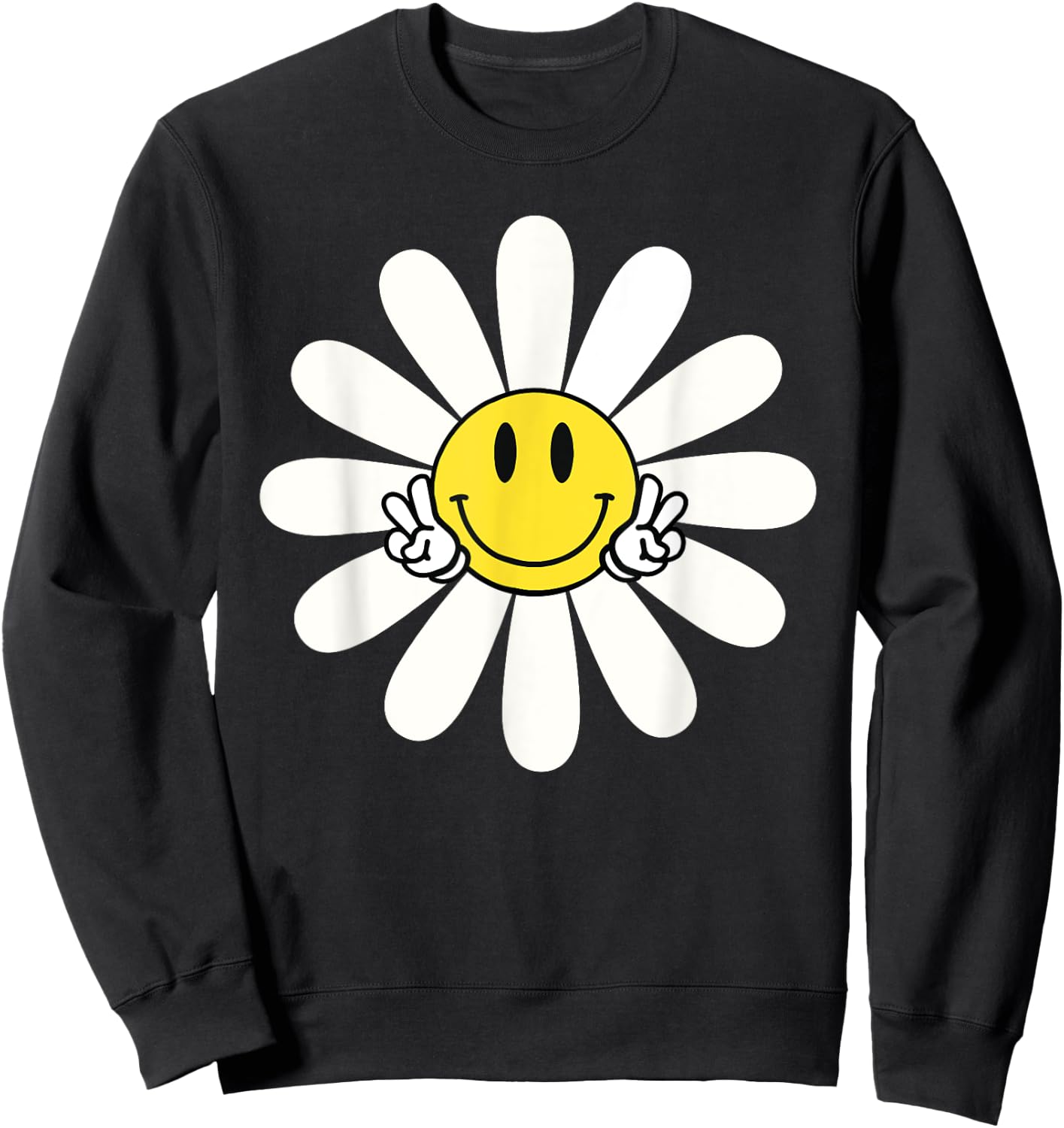 Nice white Daisies Flower Cute Daisies Flower Smile Face Sweatshirt - Sweatshirt | Black