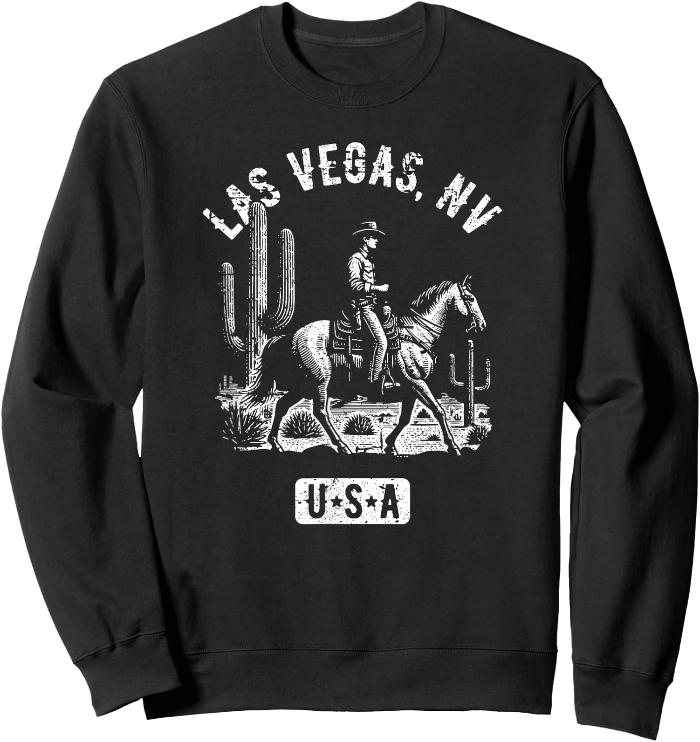 Las Vegas Nevada USA Cowboy Horse Distressed Style Design Sweatshirt - Sweatshirt | Black