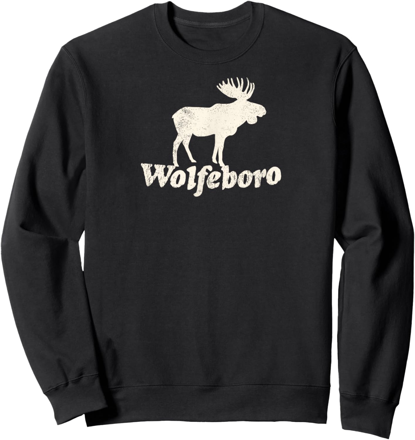 Wolfeboro, NH Vacation Moose Sweatshirt - Sweatshirt | Black