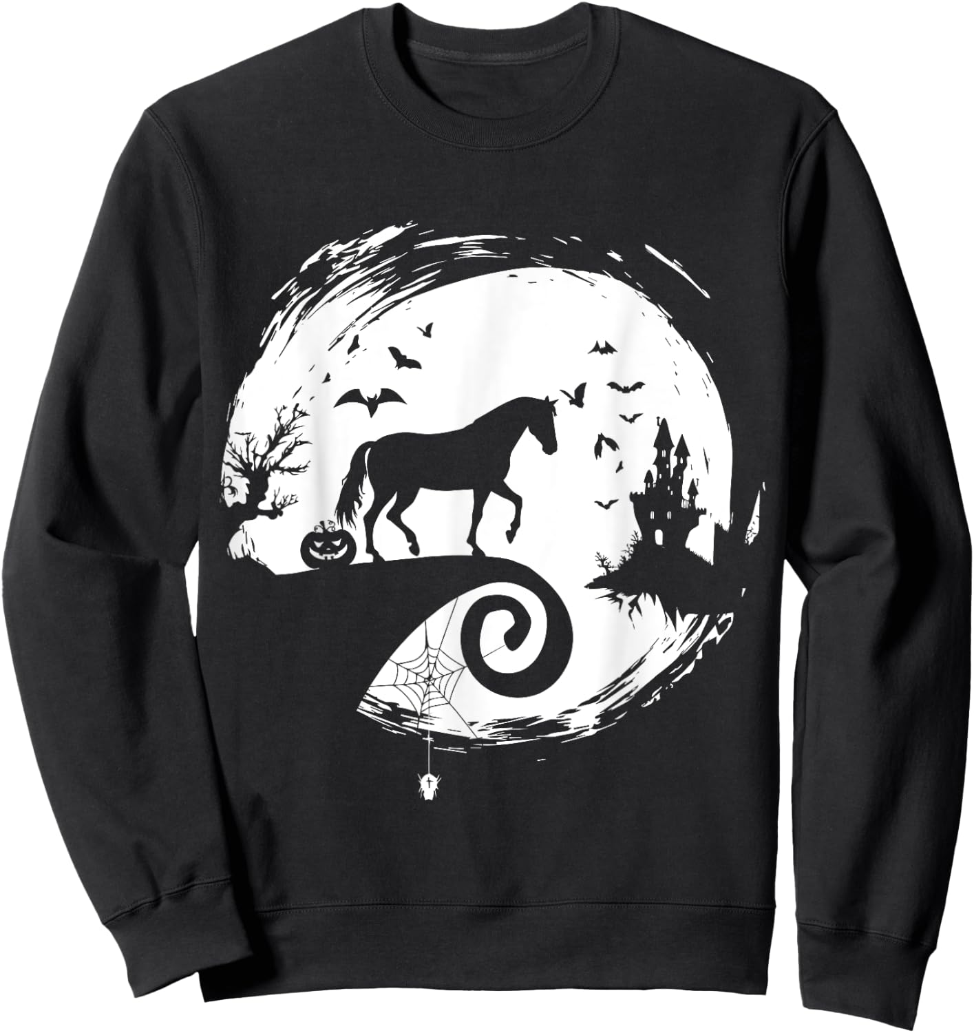 Horse Halloween Costume Moon Silhouette Creepy Horror Sweatshirt - Sweatshirt | Black
