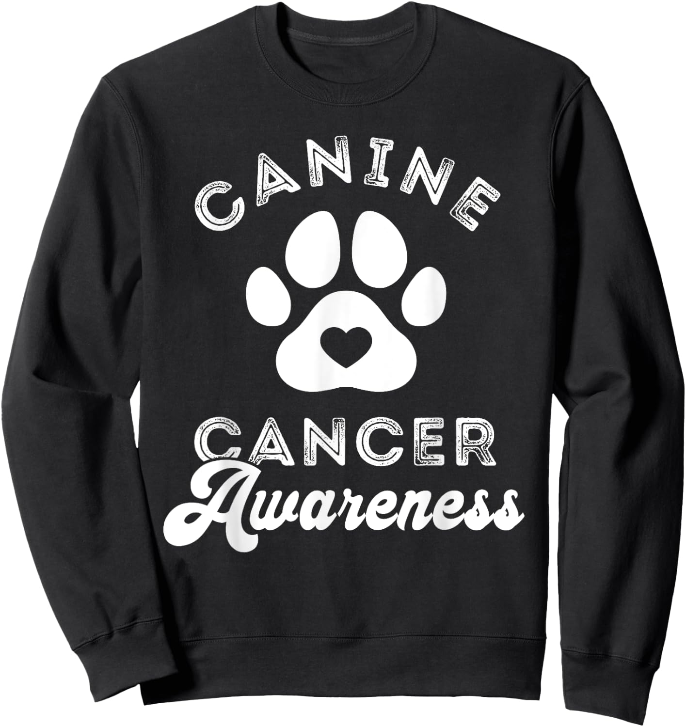 Canine Cancer Awareness Pet Awareness Heart Paw Print Sweatshirt - Sweatshirt | Black