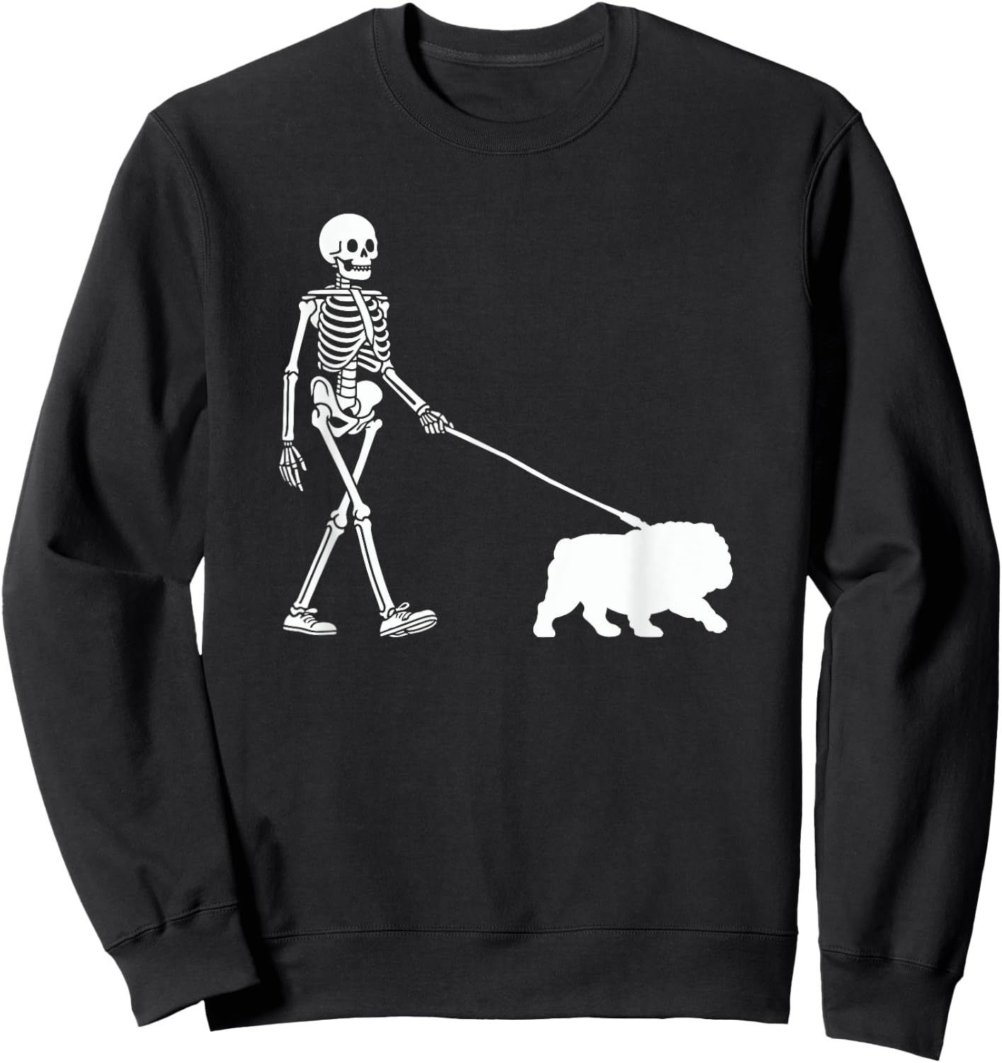 Skeleton Walking a Dog English Bulldog Halloween Outfit Sweatshirt - Sweatshirt | Black