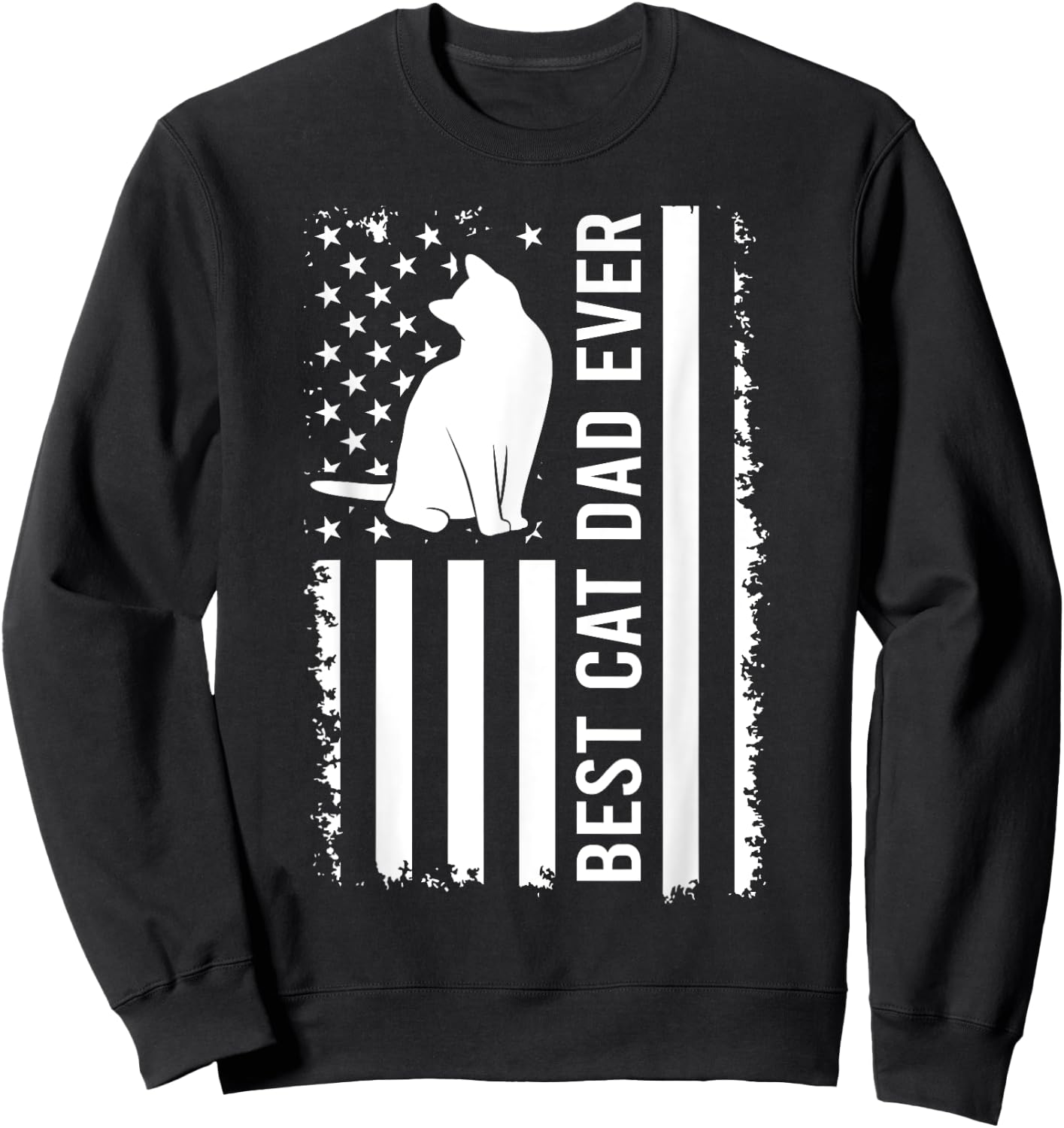 Men's Cat Dad US Flag Kitty Daddy Dad Christmas Fathers Day Sweatshirt - Sweatshirt | Black