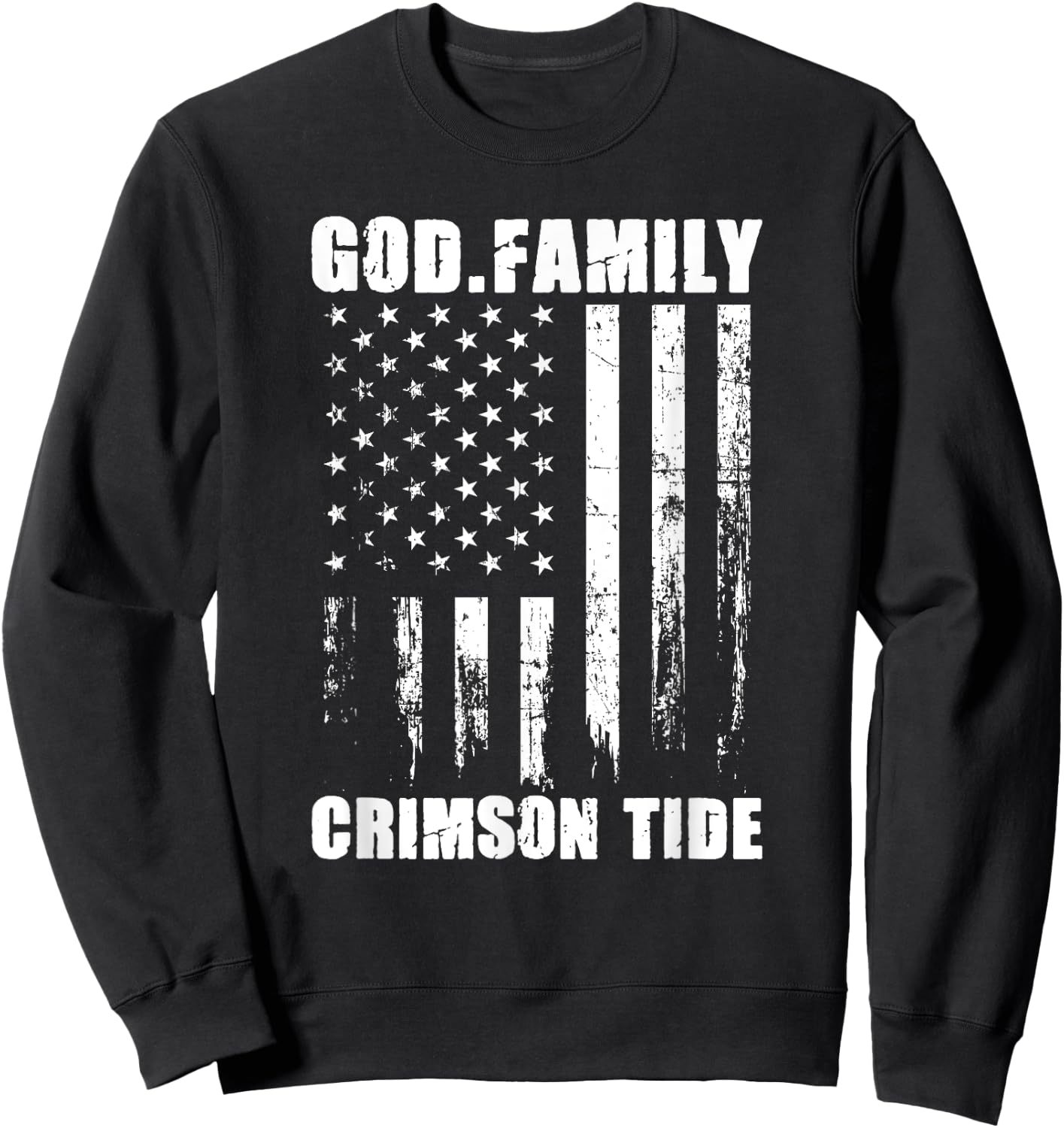 God. Family. Crimson Tide. Vintage USA Flag Sweatshirt - Sweatshirt | Black