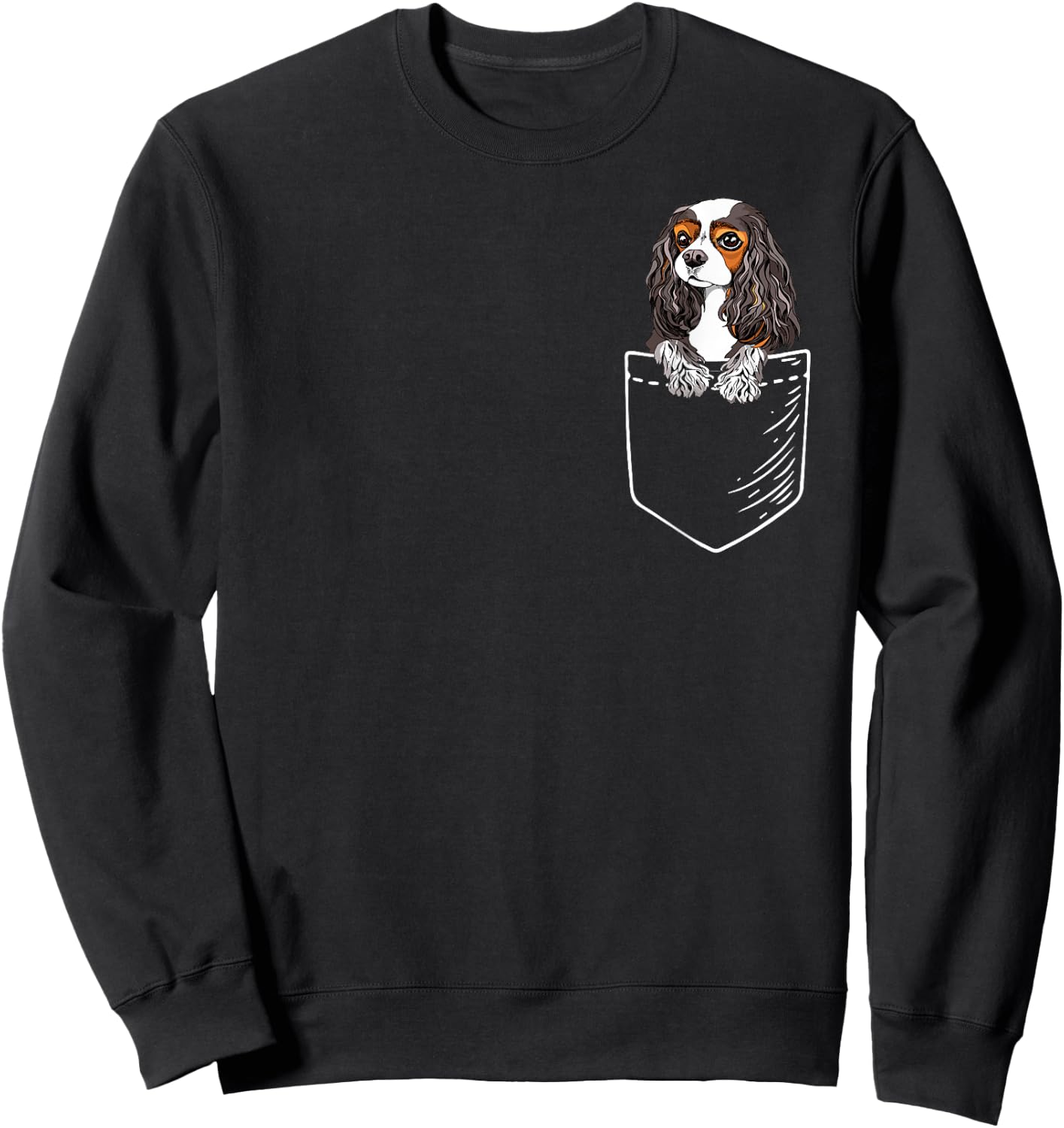 Funny Tricolor Pocket Cavalier King Charles Spaniel Lover Sweatshirt - Sweatshirt | Black