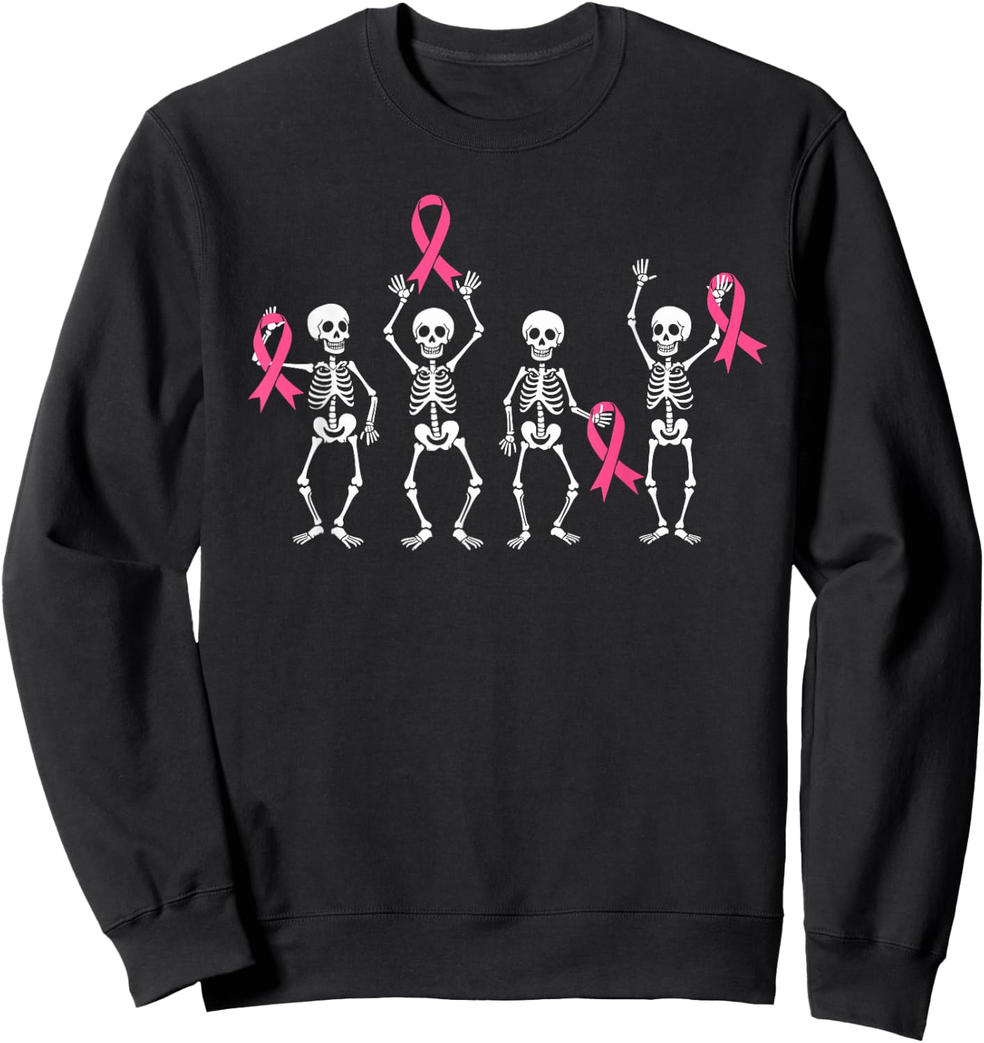 Skeletons Pink Ribbon Family Breast Cancer Awareness Sweatshirt - Sweatshirt | Black