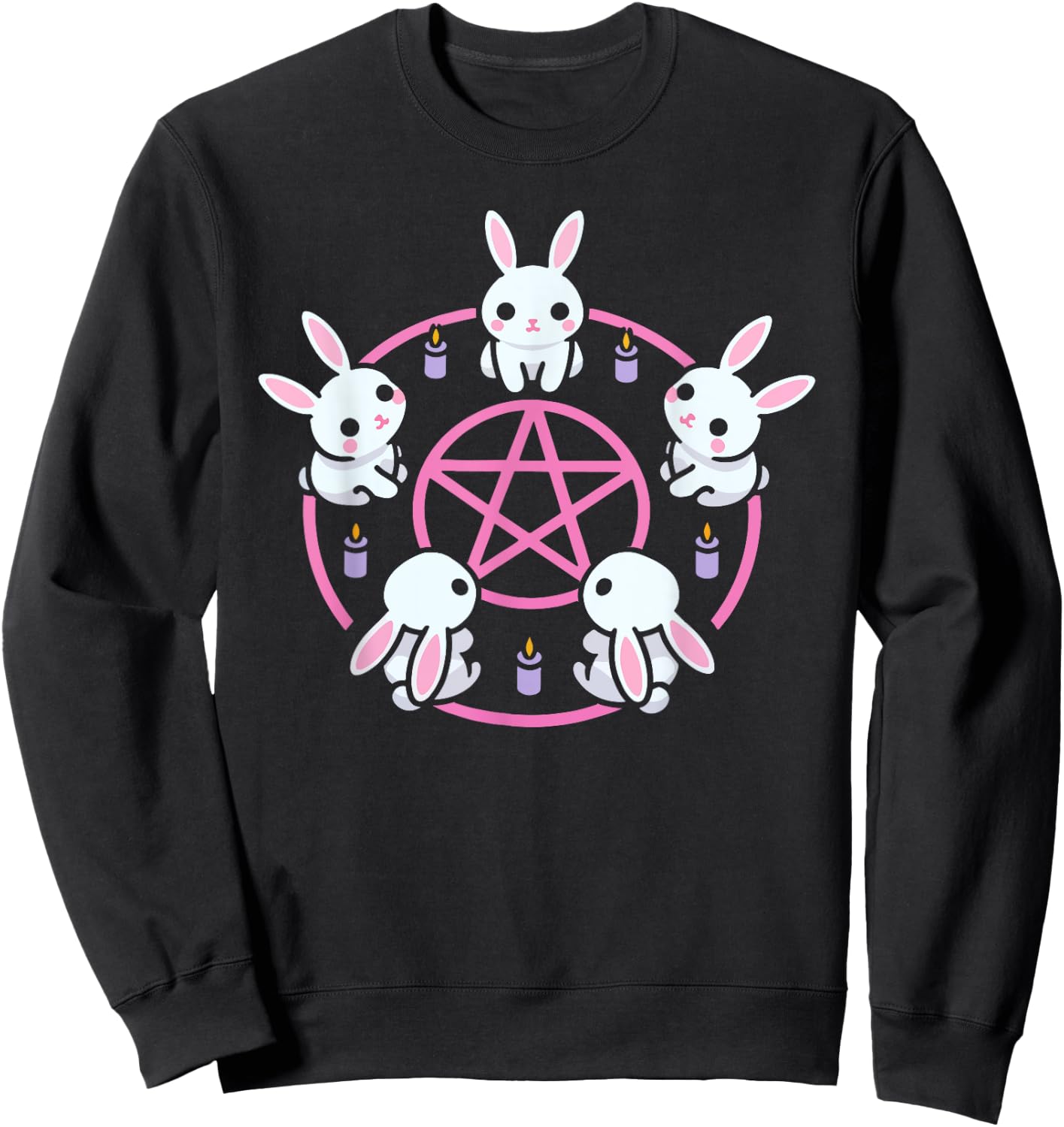 Bunny Rabbit Pentacle Pentagram Pink Pastel Goth Dark Humor Sweatshirt - Sweatshirt | Black