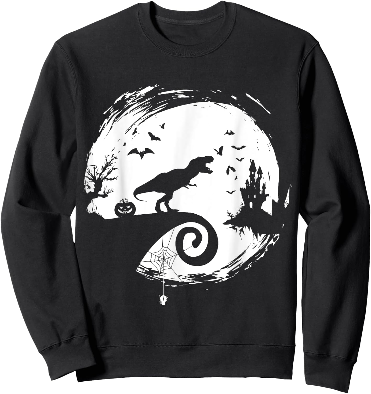 Dinosaur Halloween Costume Dino T-Rex Moon Silhouette Sweatshirt - Sweatshirt | Black