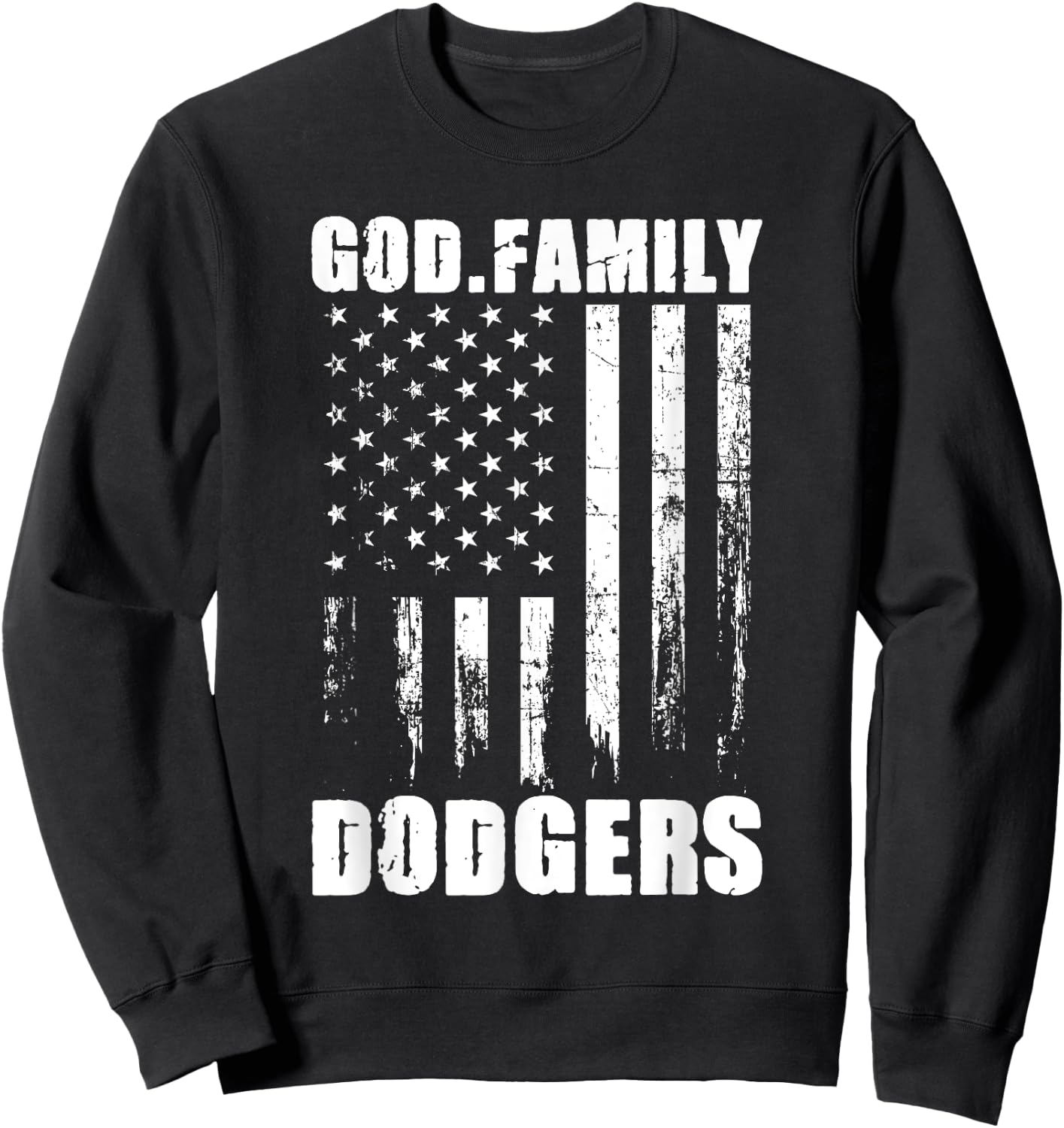 God. Family. Dodgers. Vintage USA Flag Sweatshirt - Sweatshirt | Black