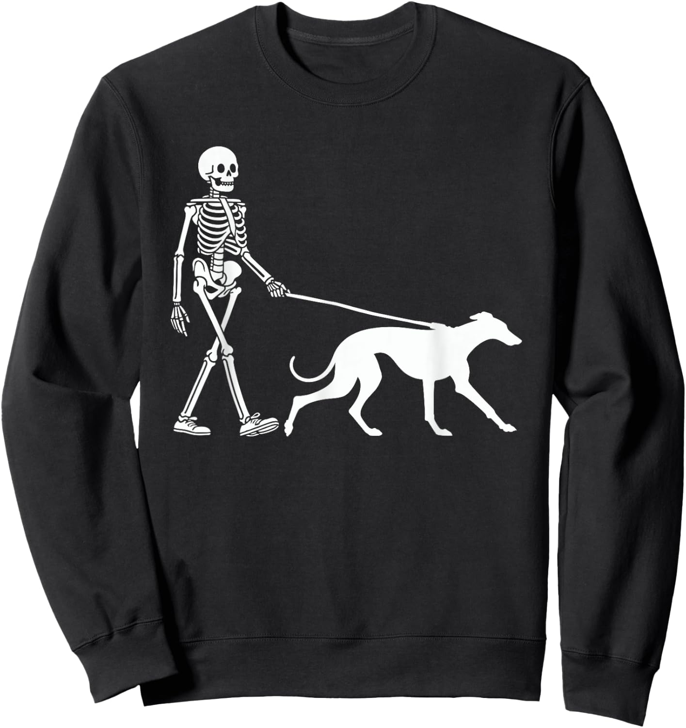 Skeleton Walking a Dog Greyhound Halloween Outfit Sweatshirt - Sweatshirt | Black