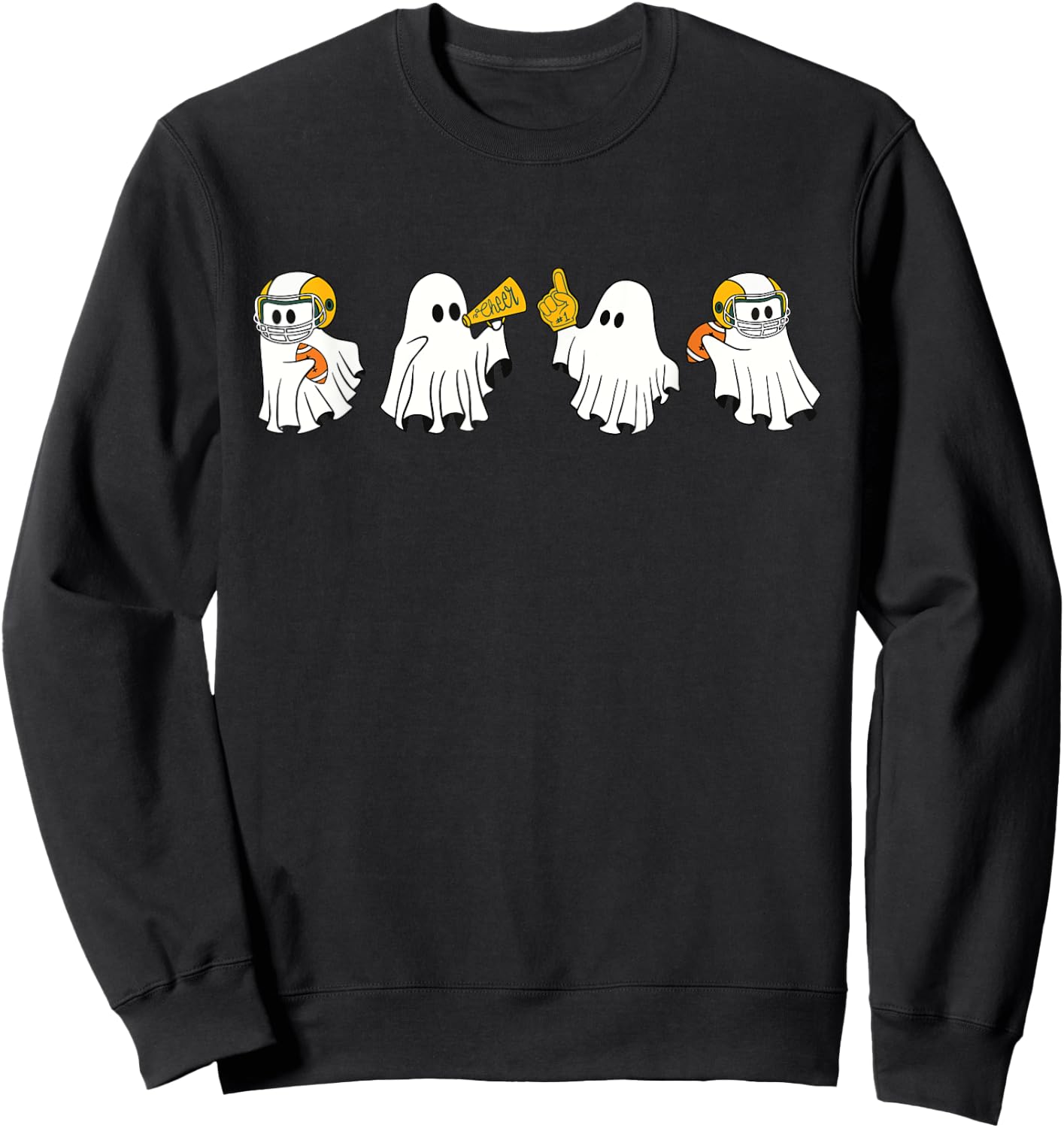 Football Ghost Sport Cheer Leader Spooky Season Halloween Sweatshirt - Sweatshirt | Black