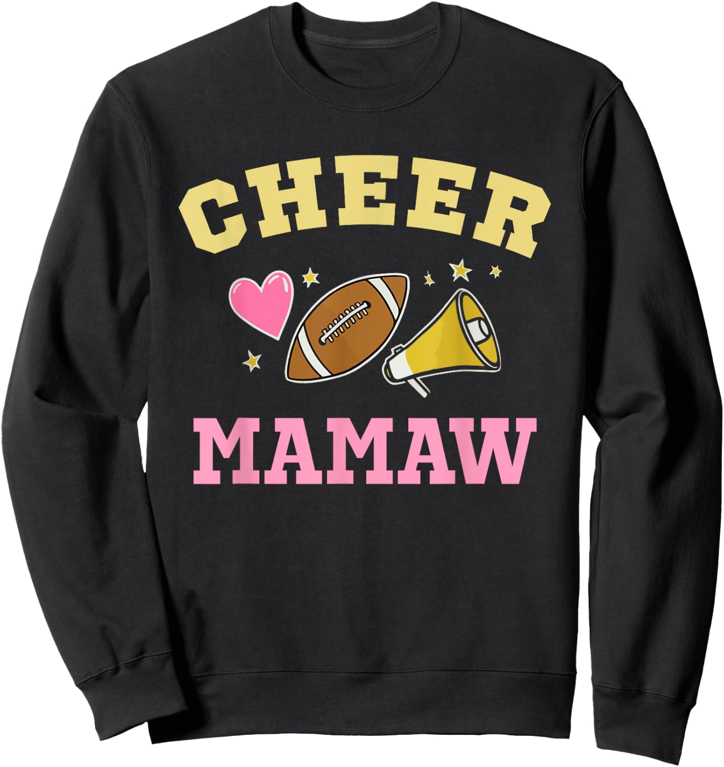 Cheer Mamaw Heart Fan Cheerleader Cheerleading Football Sweatshirt - Sweatshirt | Black