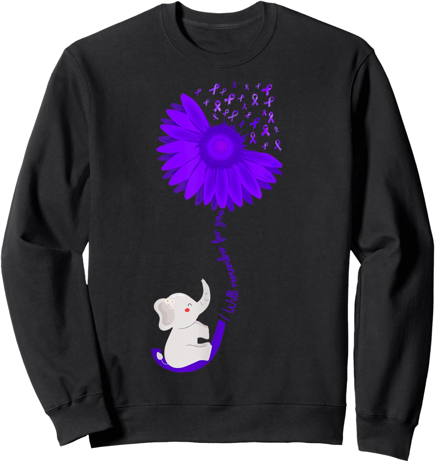 Elephant I Will Remember For You purple Sunflower Alzheimer Sweatshirt - Sweatshirt | Black
