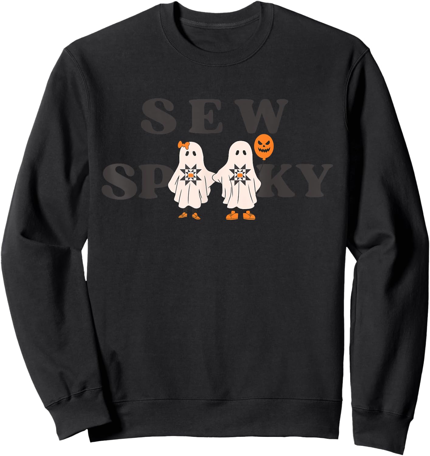 Sew Spooky Halloween Sewing Sew Spooky Ghost Quilt Sweatshirt - Sweatshirt | Black