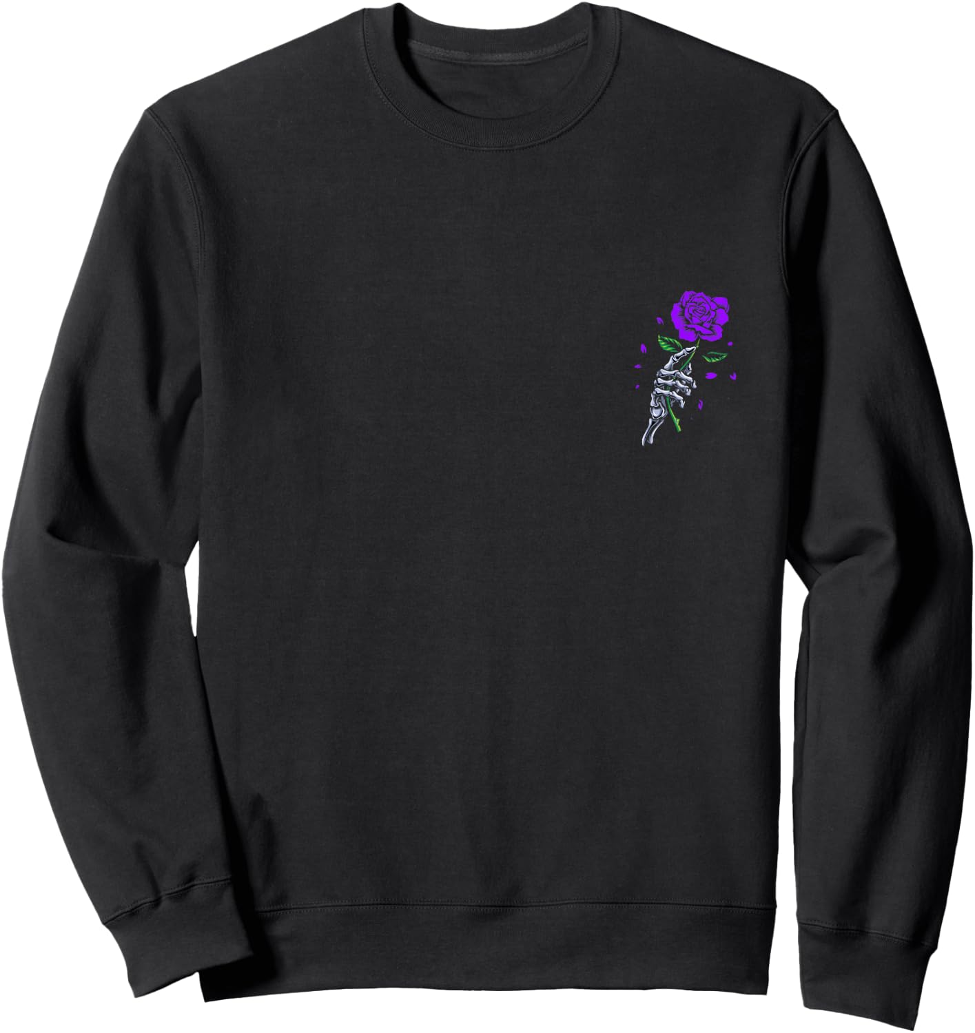 Purple Skeletal Last Rose Purple Color Graphic Sweatshirt - Sweatshirt | Black