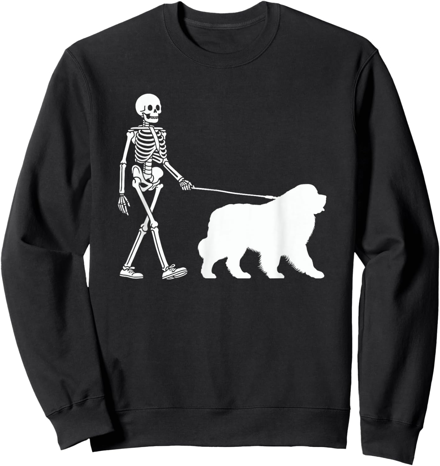 Skeleton Walking a Newfoundland Dog Halloween Outfit Men Women Kids Sweatshirt - Sweatshirt | Black