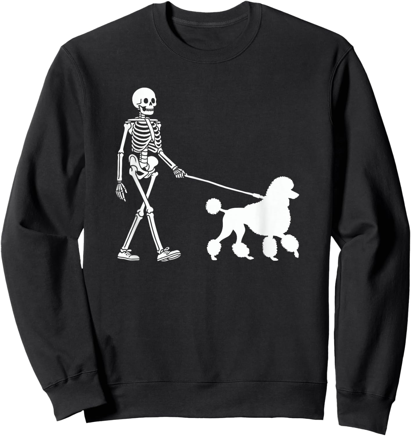 Skeleton Walking a Dog Poodle Halloween Outfit Men Women Kids Sweatshirt - Sweatshirt | Black