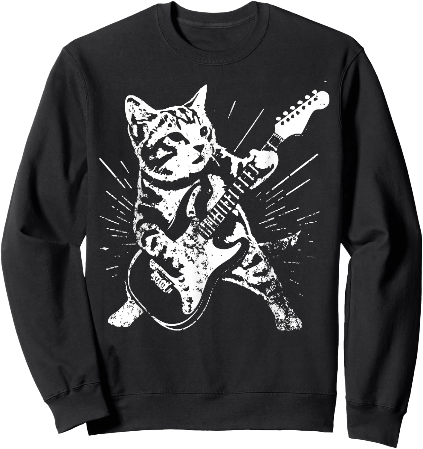 Vintage Cute Cat Playing A Guitar Women Sweatshirt - Sweatshirt | Black