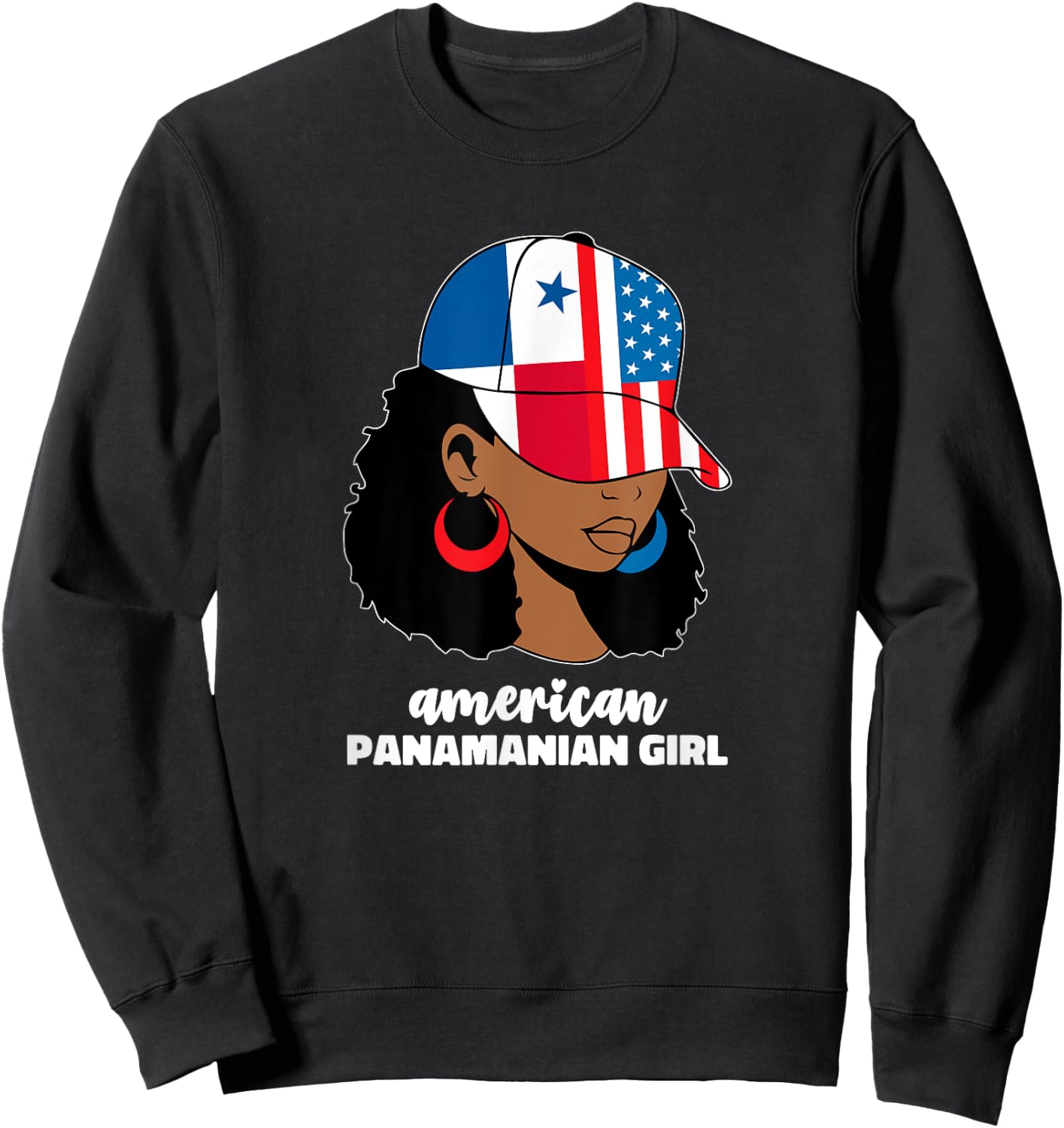 Half American Panamanian Panama Usa Flag Afro Latina Girl Sweatshirt - Sweatshirt | Black