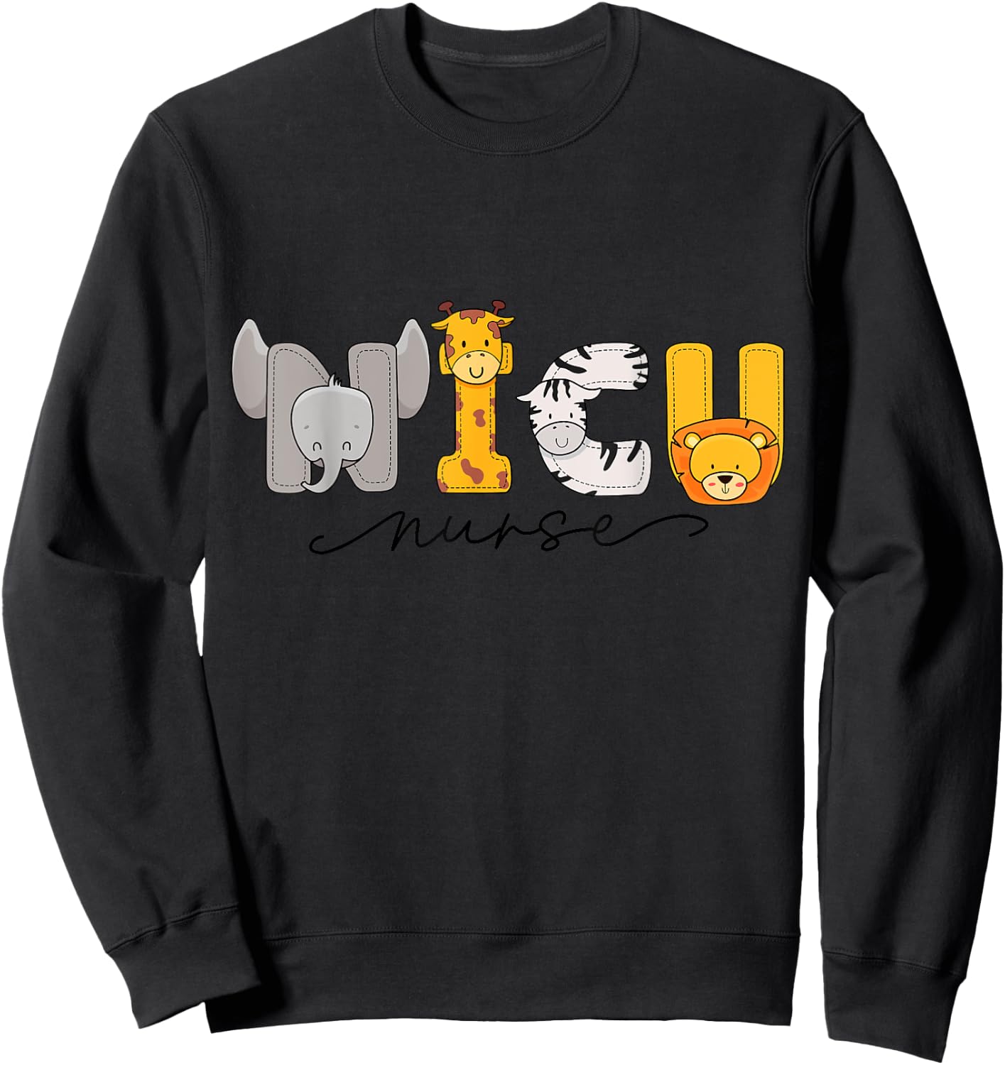 Adorable Baby Animals Graphic NICU Nurse's Day Apparel Sweatshirt - Sweatshirt | Black