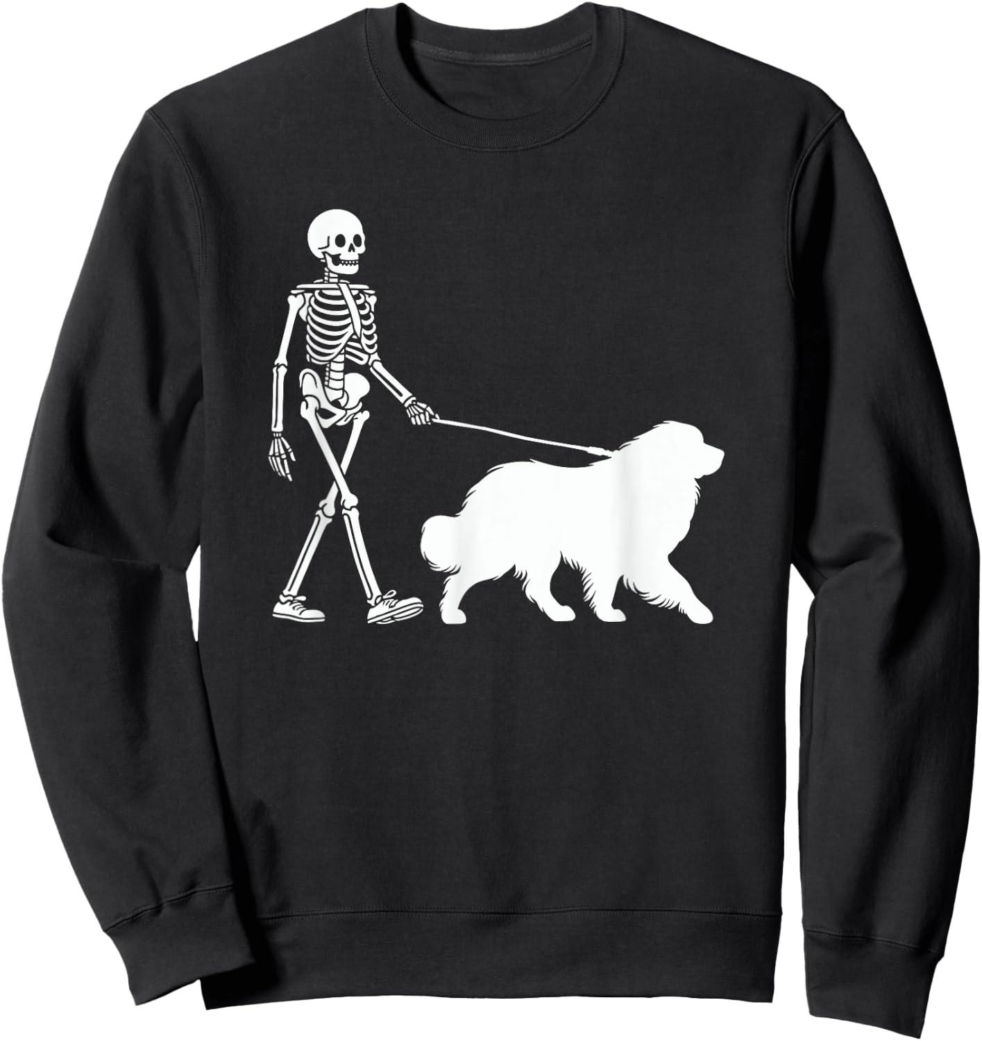 Skeleton Walking a Dog Great Pyrenees Halloween Outfit Sweatshirt - Sweatshirt | Black