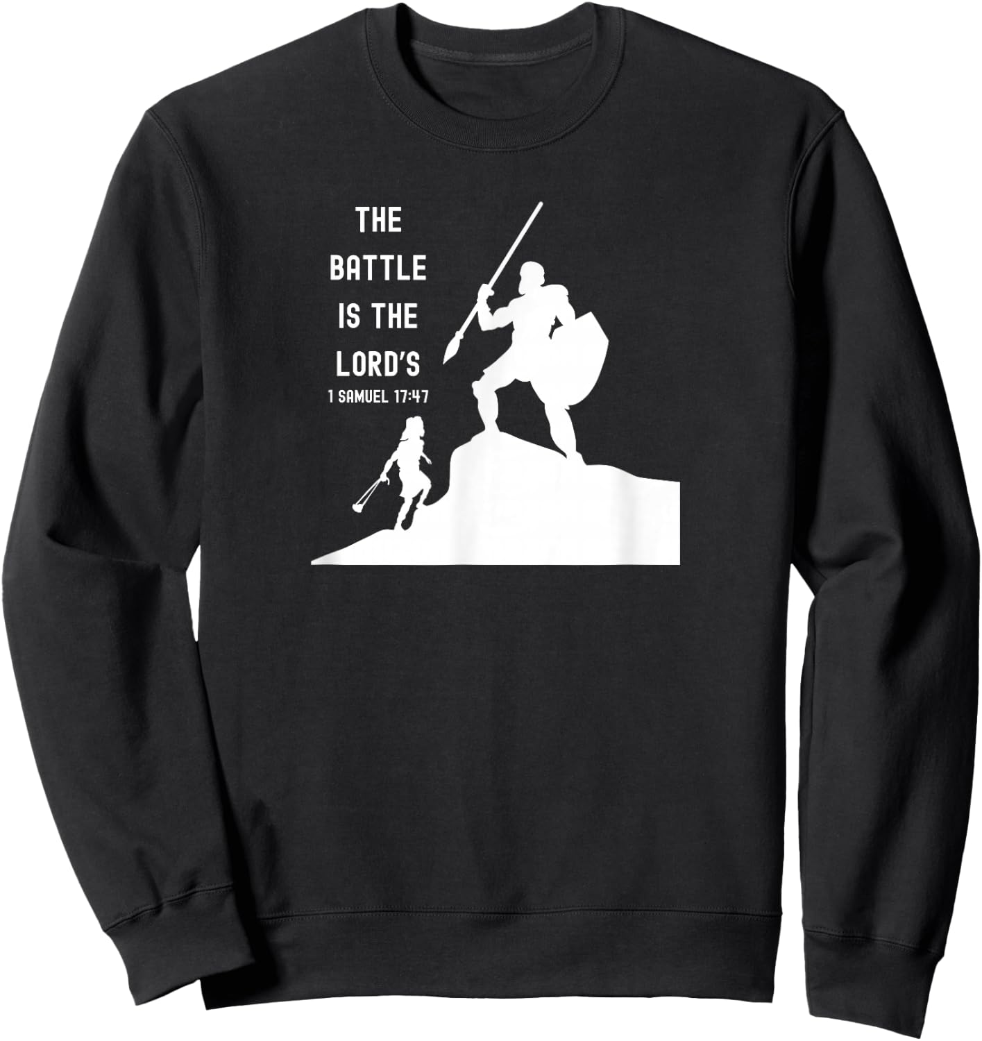 Inspired Words of Hope Bible Verse David and Goliath Christian Scripture Motivating , Small, Black Sweatshirt - Sweatshirt | Black