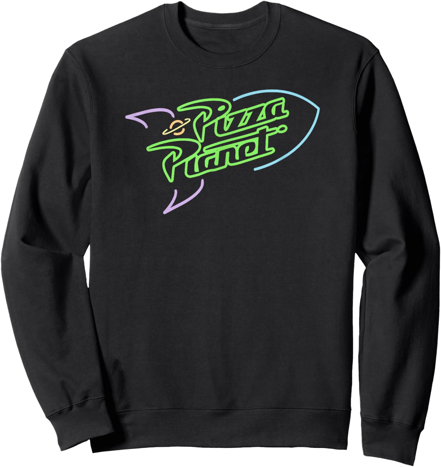 Disney Pixar Toy Story Pizza Planet Neon Spaceship Logo Sweatshirt - Sweatshirt | Black