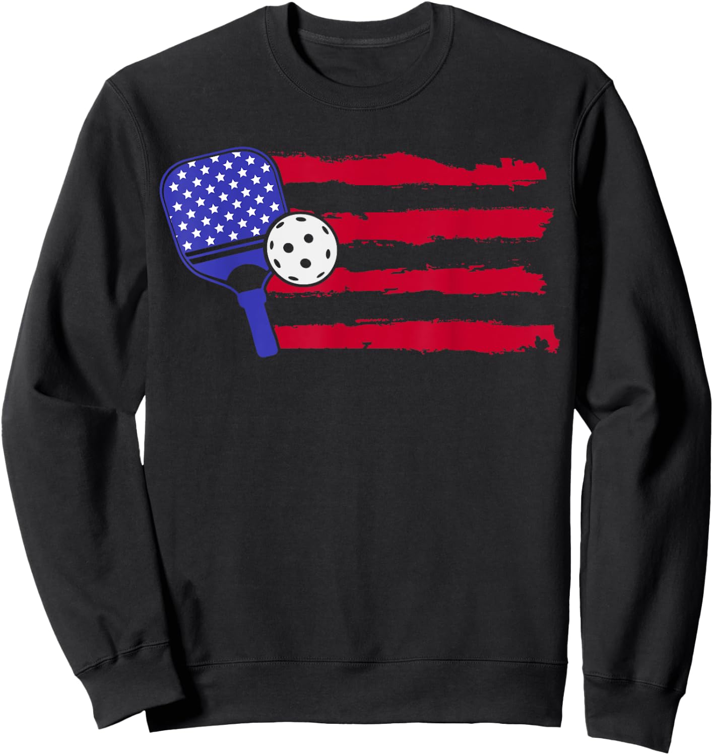 Pickleball US Flag American Patriotic Pickleball 4th Of July Women Kids Men Sweatshirt - Sweatshirt | Black
