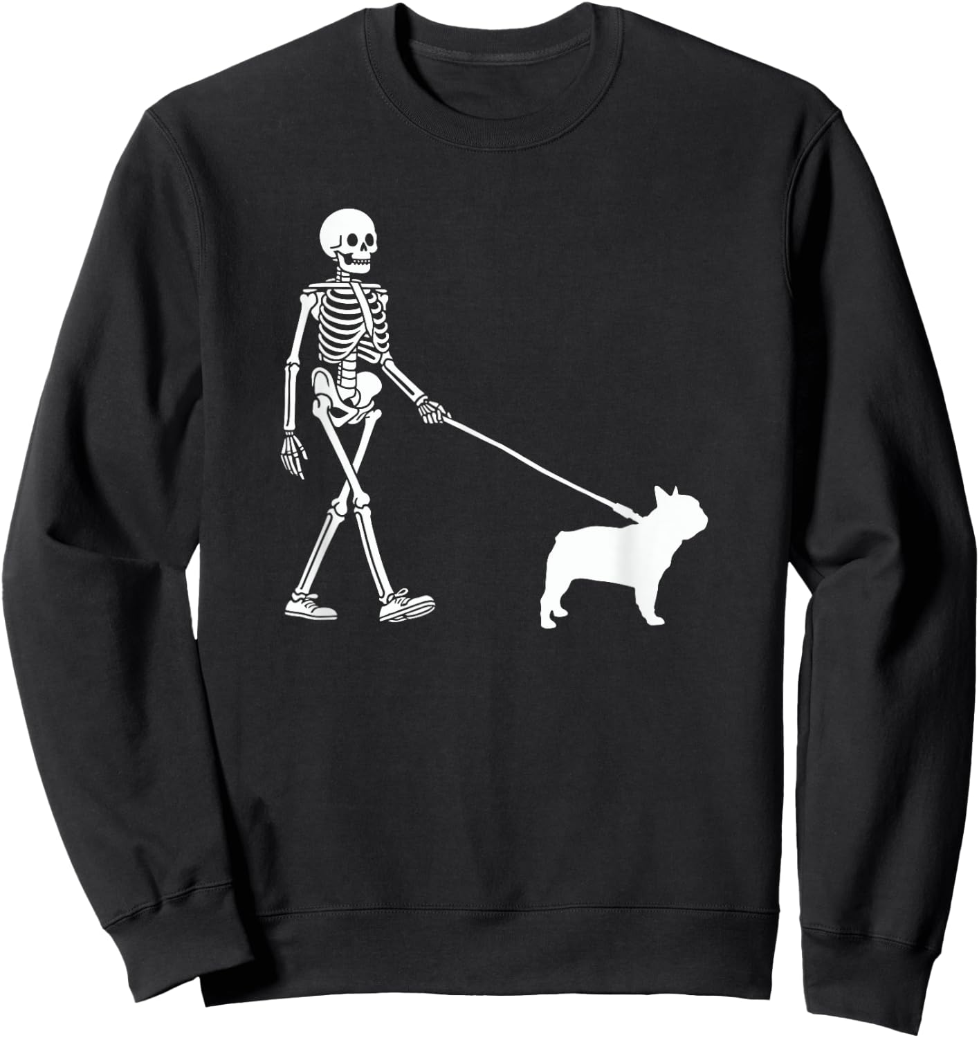 Skeleton Walking a Dog French Bulldog Halloween Outfit Sweatshirt - Sweatshirt | Black