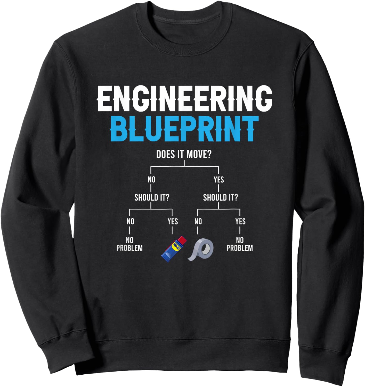 Engineering Blueprint Funny Engineer Duct Tape Repairing Sweatshirt - Sweatshirt | Black