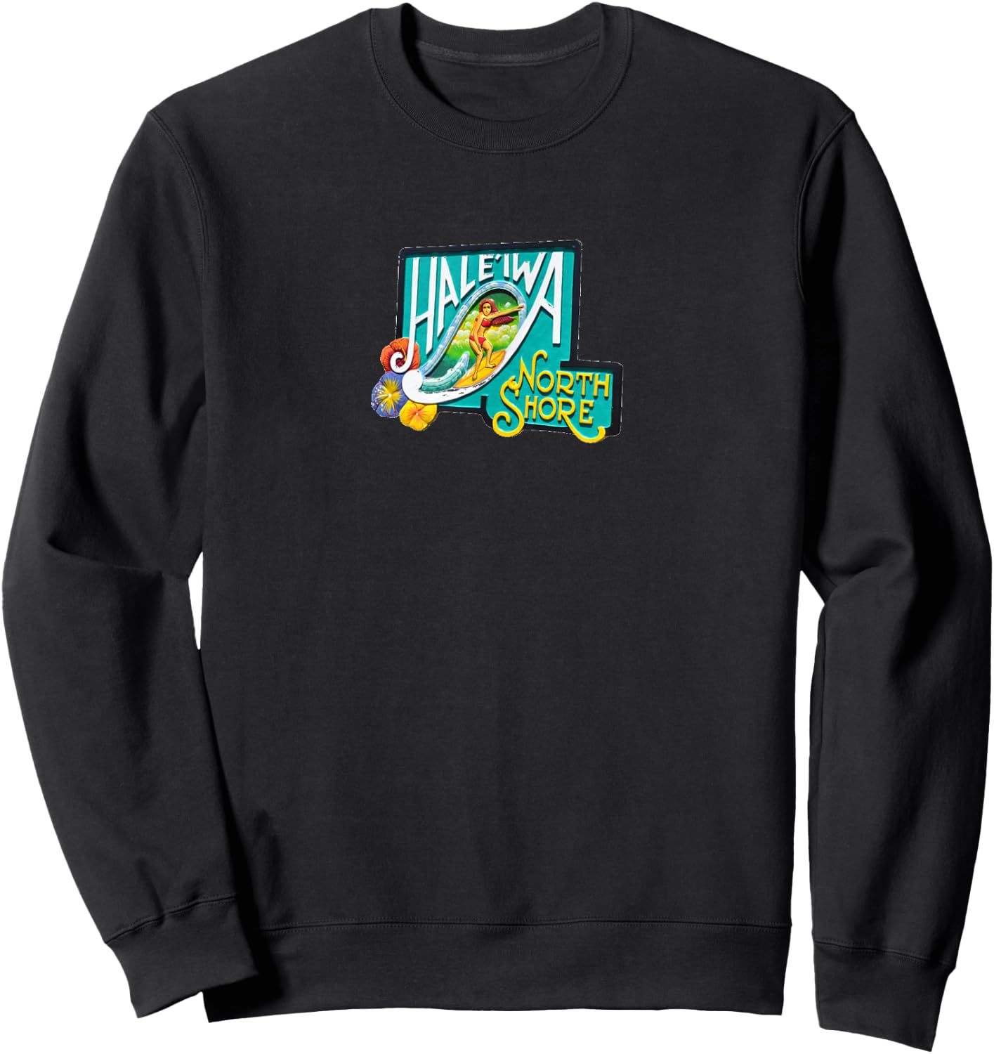Hawaii Haleiwa Sign Surf Girl Sweatshirt - Sweatshirt | Black