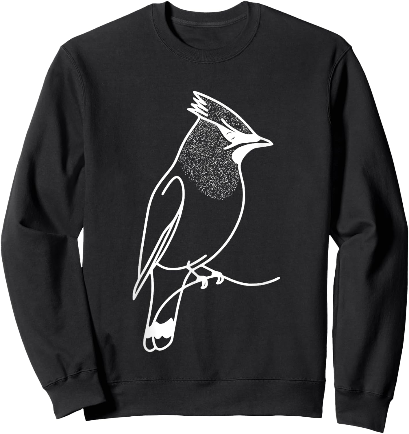 Line Art Bird & Ornithologist Cedar Waxwing Sweatshirt - Sweatshirt | Black