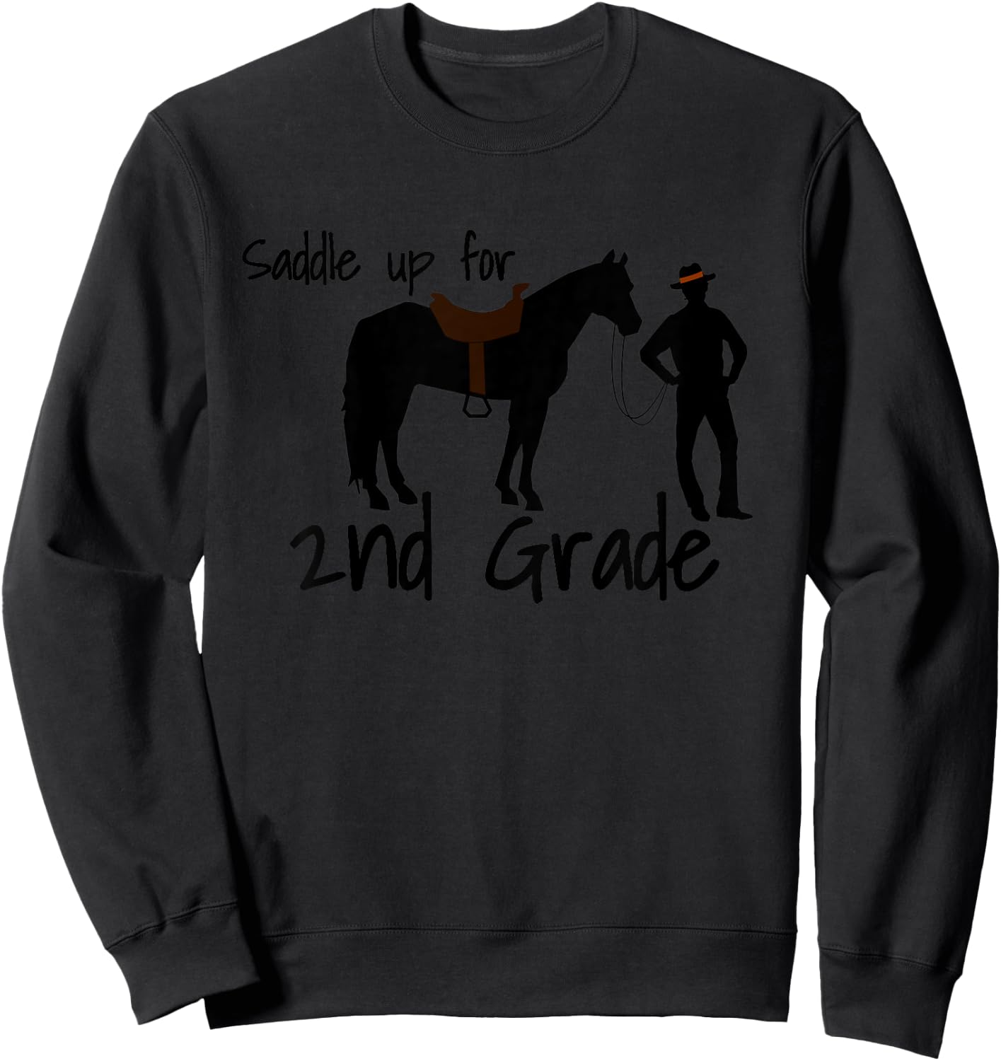 Kids "Saddle Up For 2nd Grade" Cowboy Horse Lovers Sweatshirt - Sweatshirt | Black