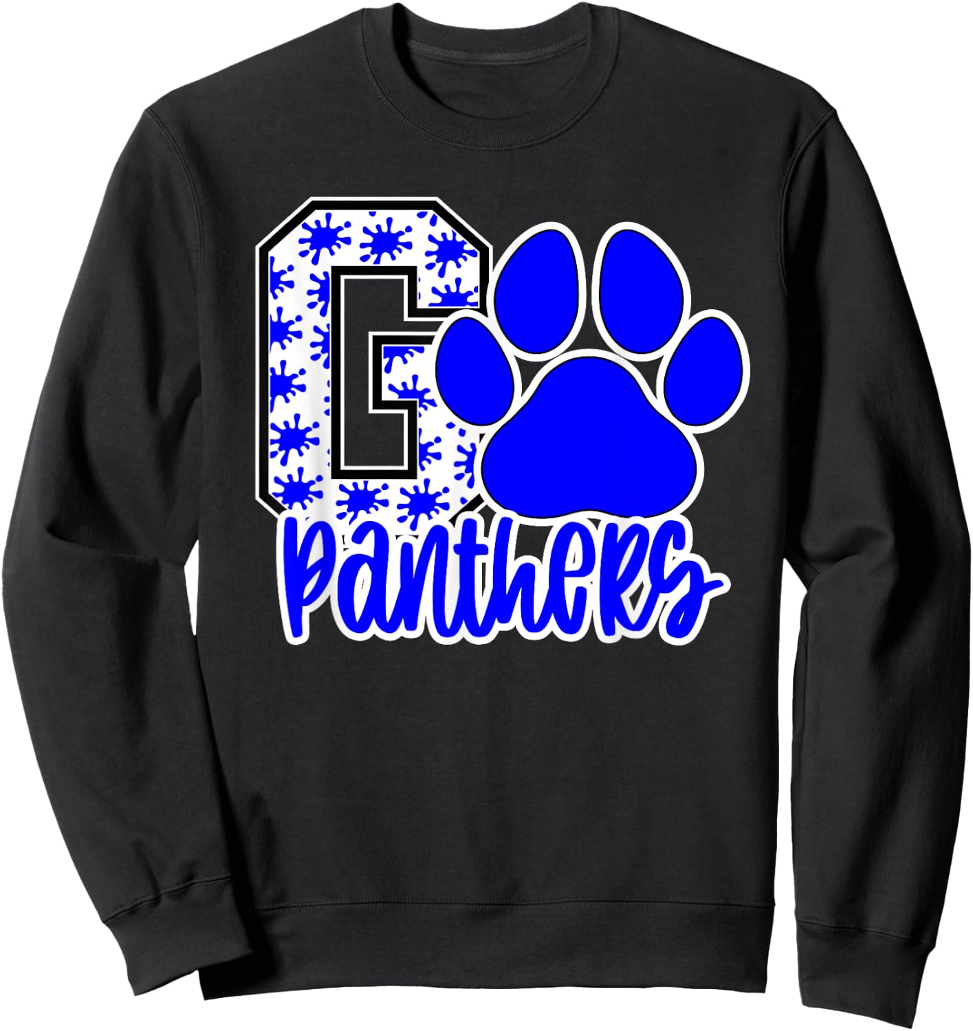 Go Panthers Splatter Blue White Panther Pride School Spirit Sweatshirt - Sweatshirt | Black