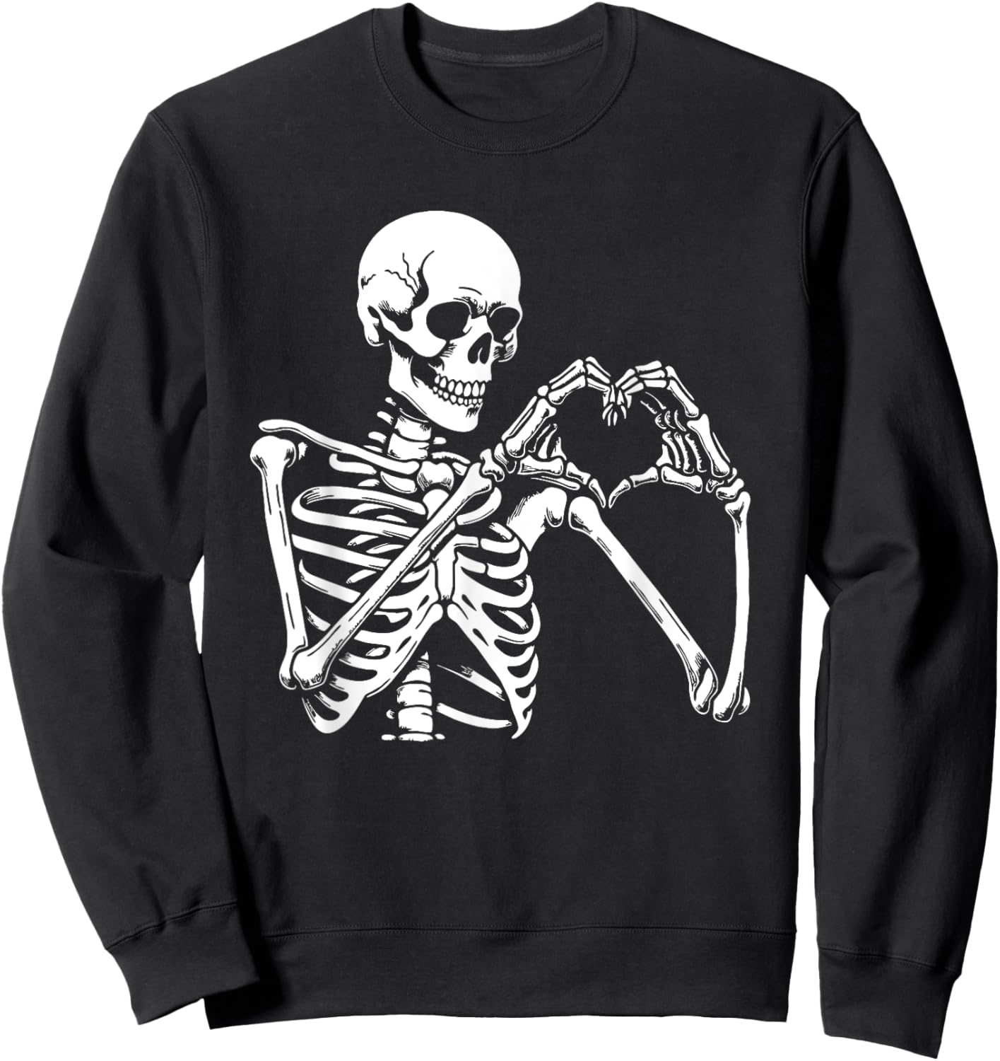 Skeleton Heart Hands Sign Halloween Costume Retro Halloween Sweatshirt - Sweatshirt | Black